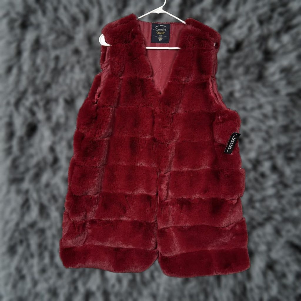 Vintage Cavalini Vest Womens 2X Red Faux Fur Quilted Lined Hook Eye Pockets Cozy Warm Size XXL / US 16-18 / IT 52-54 - 1 Thumbnail