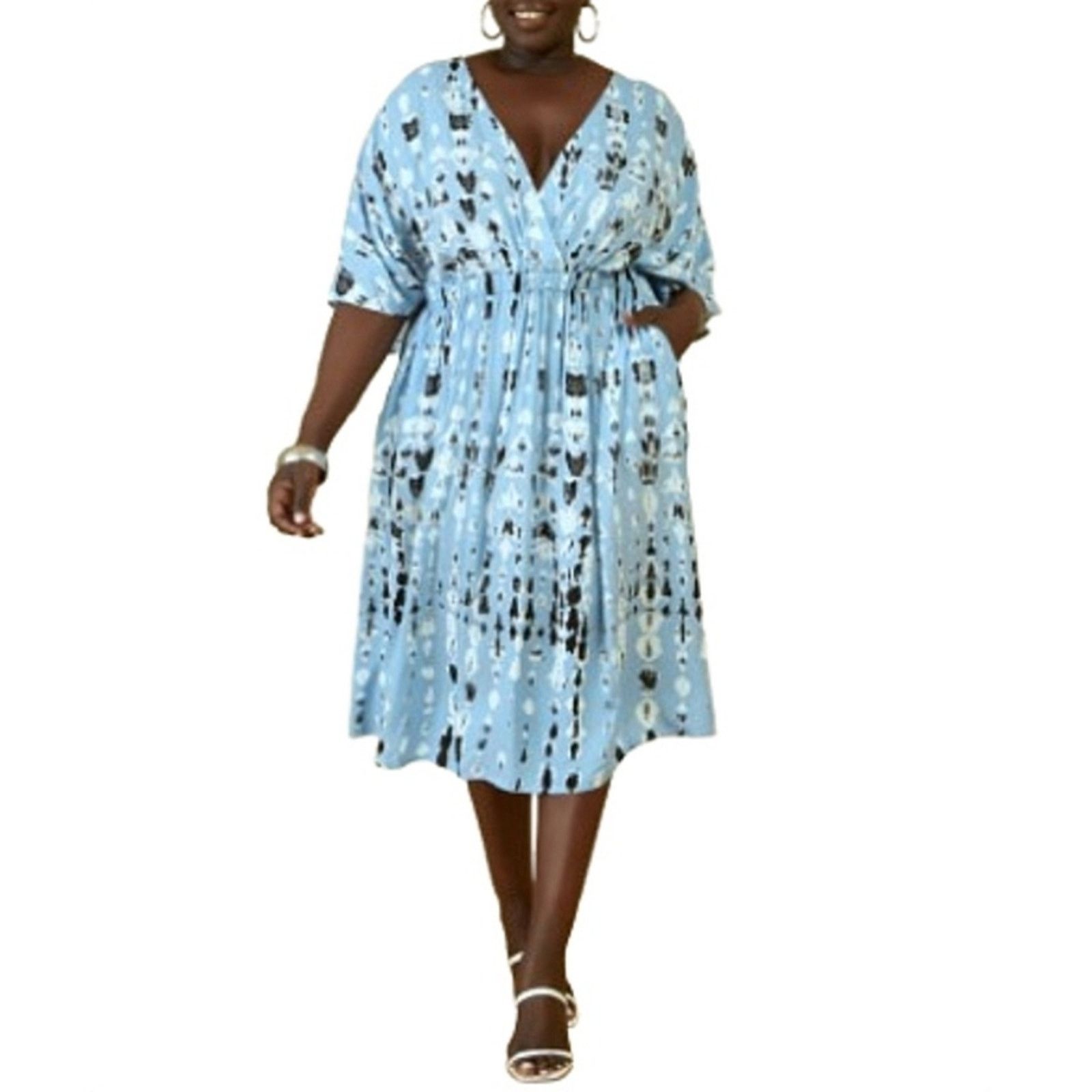 Other SKY BLUE ☆ ABSTRACT PRINT ☆ MIDI DRESS ☆ 5x ☆ NWT Size 4XL / US 24-26 - 4 Thumbnail