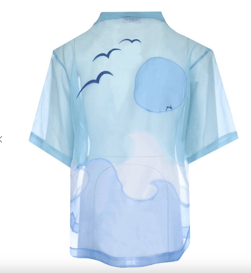 GCDS Landscape Silk Bowling Shirt - Blue - Casual Shirts Size US S / EU 44-46 / 1 - 3 Thumbnail
