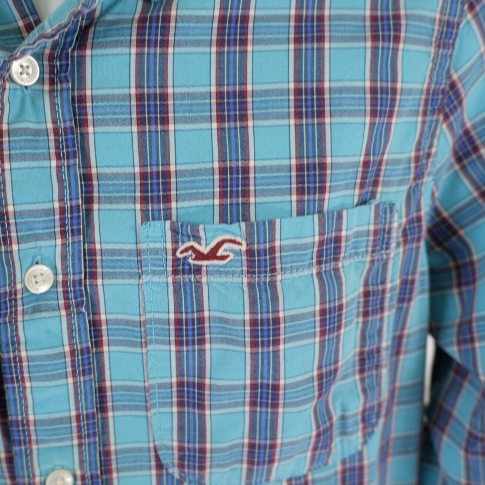 Hollister Hollister Teal Blue Red Plaid XL Button Down Pocket Front Size US XL / EU 56 / 4 - 2 Thumbnail