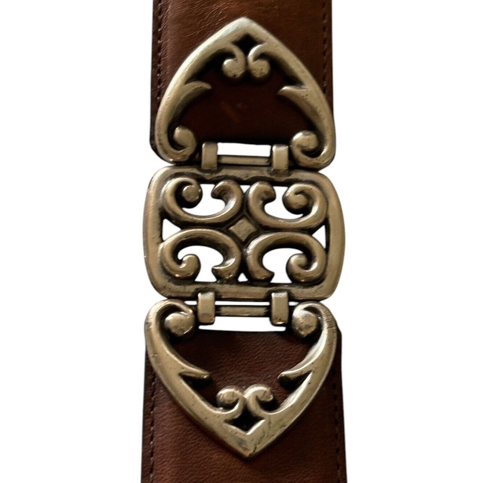 Brighton Brighton Art Nouveau Belt brown Leather Silver Swirl Sz S Size ONE SIZE - 3 Thumbnail