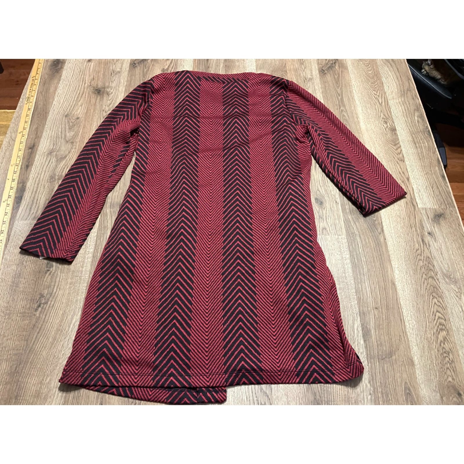 Vintage Notations Sweater Cardigan, Women's L Open Long Red Black, NWT, Casual, Fall Spring Summer, Womens Size L / US 10 / IT 46 - 2 Thumbnail