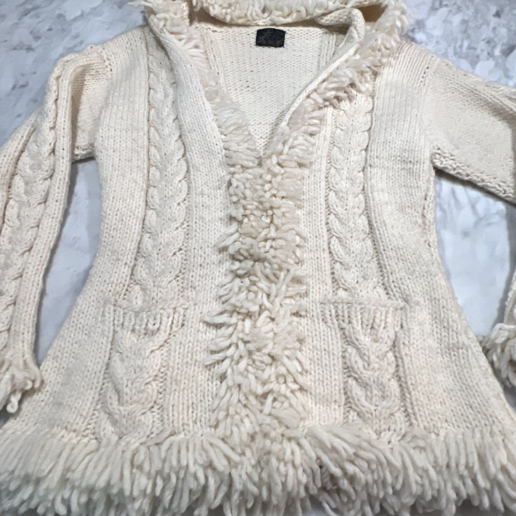 Native VINTAGE Native Knit Hood Full Zip Wool Sweater Women M Chunky Fisherman Fringe Size M / US 6-8 / IT 42-44 - 3 Thumbnail