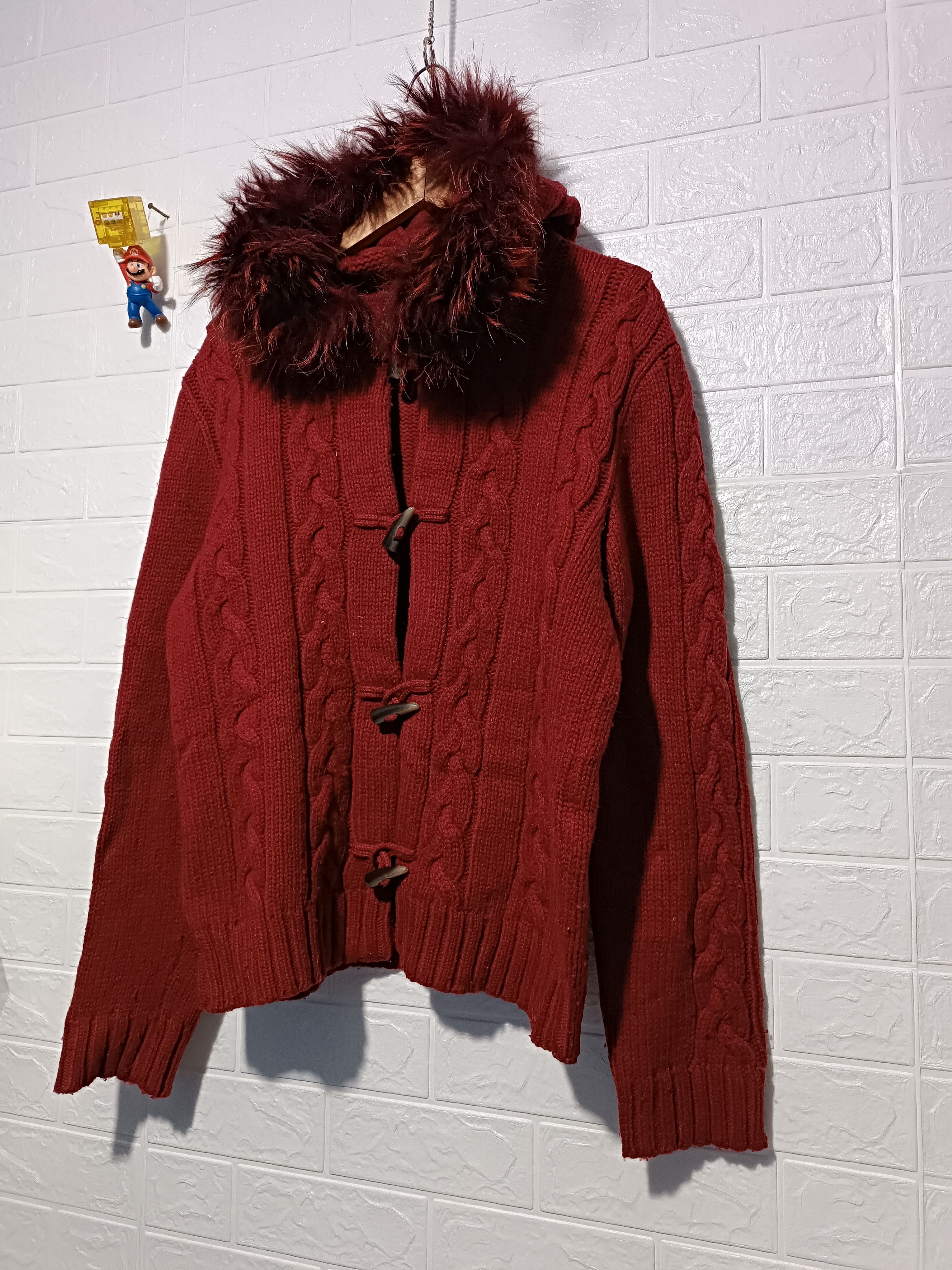 Japanese Brand Red Knit Wool Fur Hoodie Size US L / EU 52-54 / 3 - 2 Thumbnail