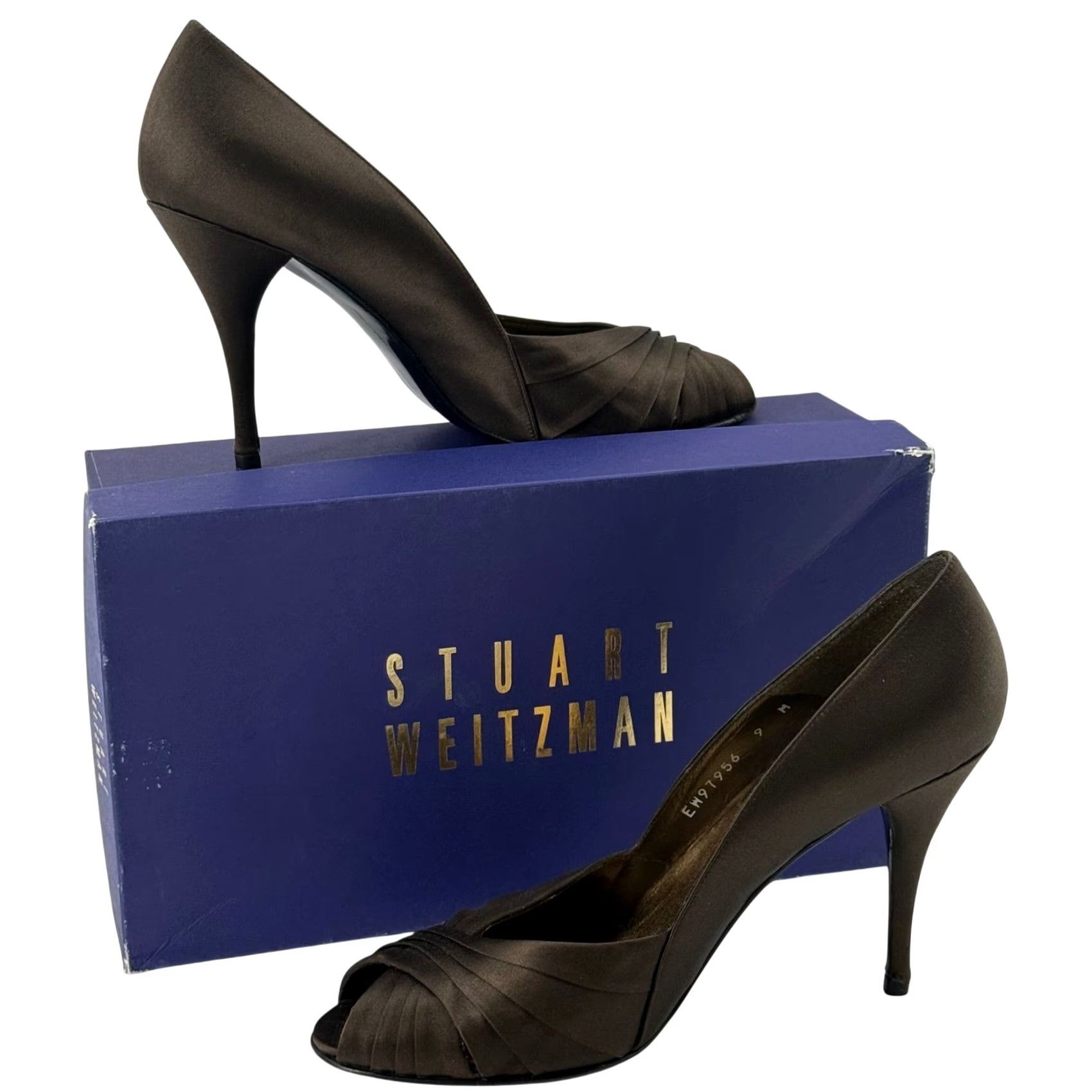 Stuart Weitzman Stuart Weitzman Womens 9 Extra Peep Toe Pump Chocolate Brown Satin Pleated Heel Size US 9 / IT 39 - 2 Thumbnail