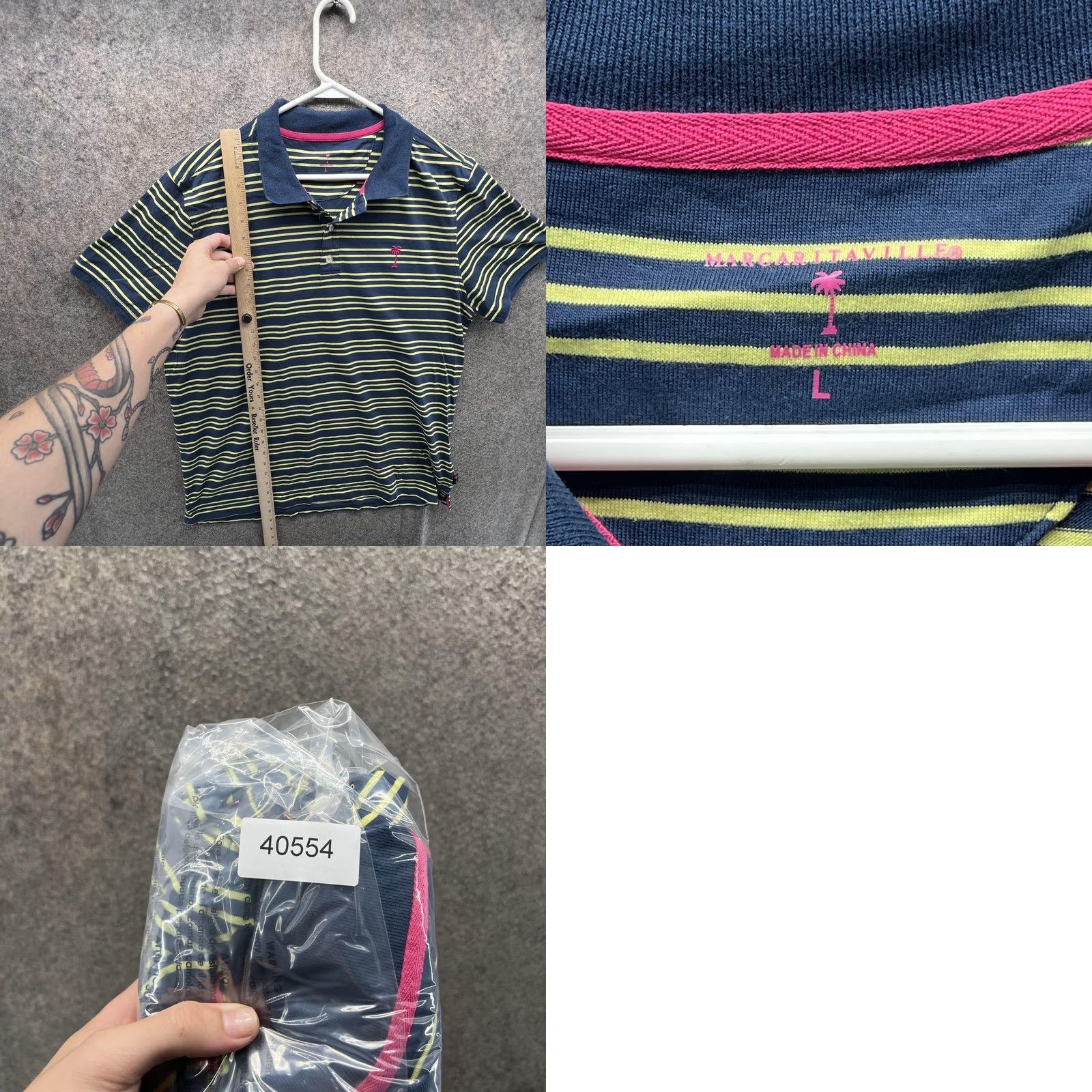 Vintage Margaritaville Polo Shirt Mens Large Blue Stripe Palm Tree Logo Beach Casual Shirt Size US L / EU 52-54 / 3 - 8 Thumbnail