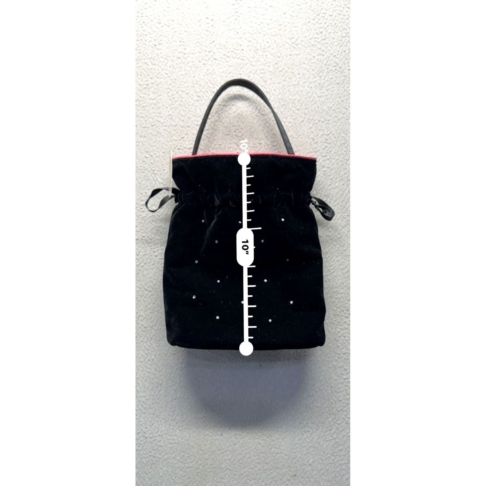 Victoria's Secret Victoria's Secret Bag Velvet Rhinestone Drawstring Satin Pink Lining Womens O/S Black Velvet Exterior Bag Size ONE SIZE - 6 Thumbnail