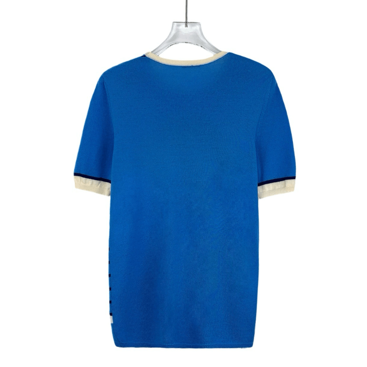 Miu Miu Miu Miu Blue Logo Stripe Intarsia Knit T-Shirt (Size S) Size XS / US 0-2 / IT 36-38 - 8 Thumbnail