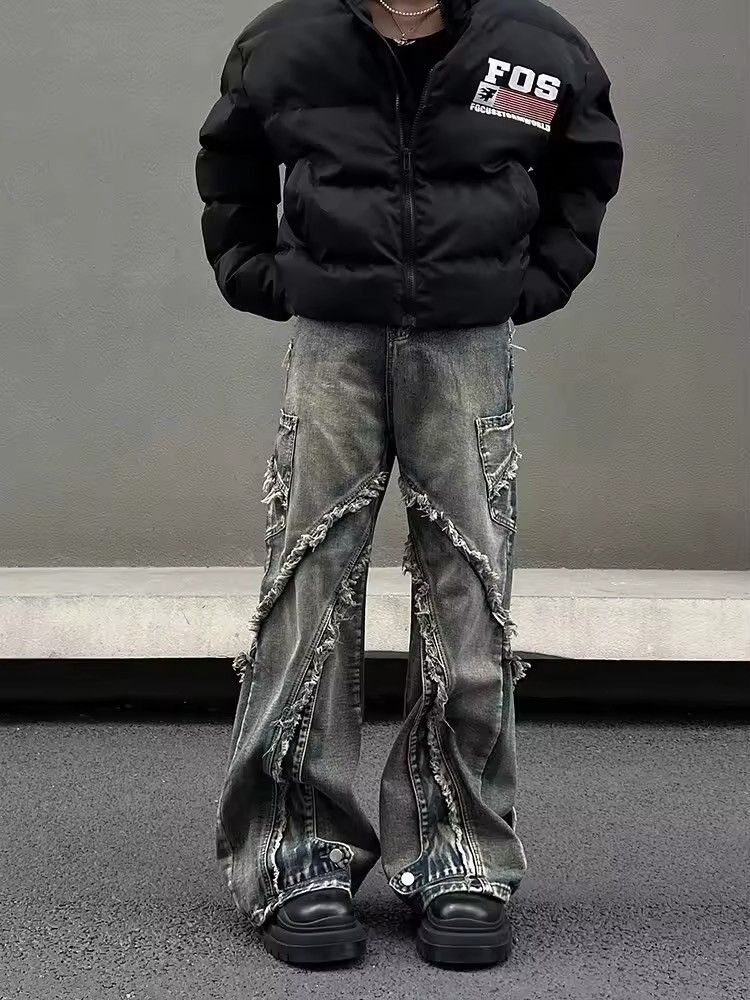 Japanese Brand × Vintage Streetwear Vintage Blue Patchwork StackedJeans Size US 30 / EU 46 - 1 Thumbnail