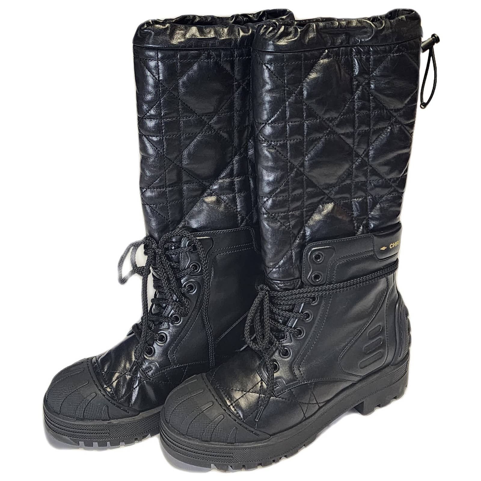 Dior DIOR Cannage Quilted Combat Boots Shoes dust bag Sz 37 US 7 Size US 7 / IT 37 - 2 Thumbnail