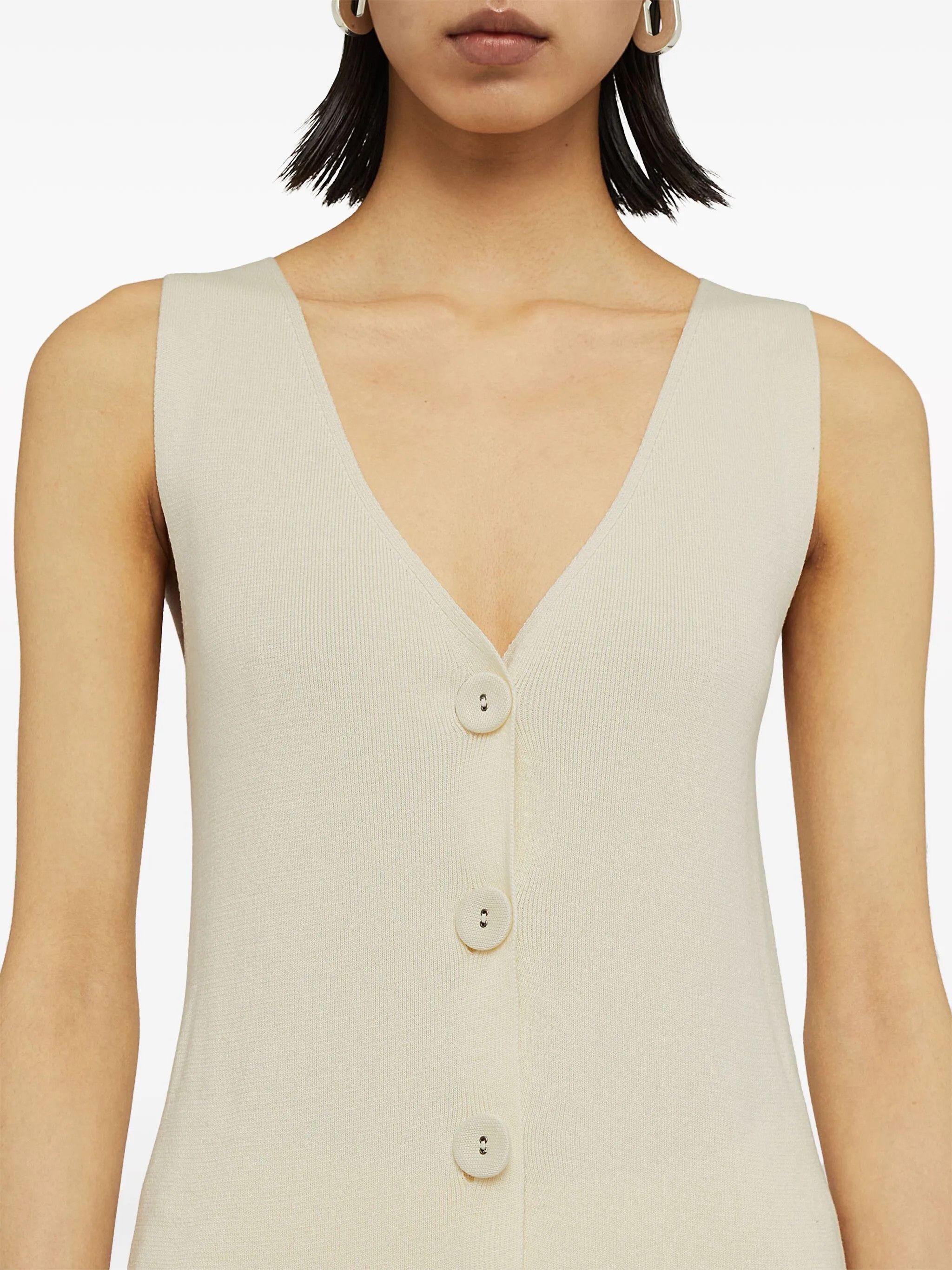 Jil Sander o1w1db10825 V-Neck Midi Dress in Ivory Size M / US 6-8 / IT 42-44 - 4 Thumbnail