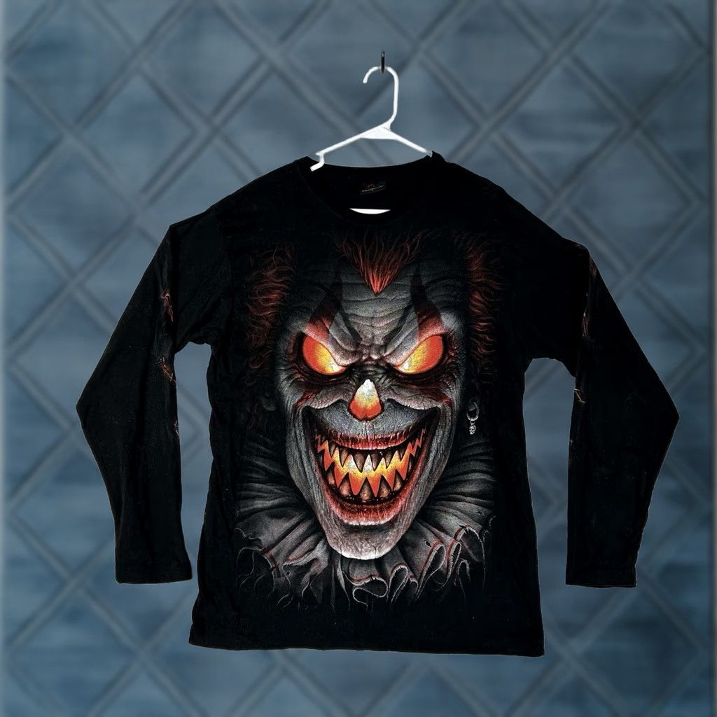 Vintage Spiral Graphic Shirt Mens L Double-Sided Biker Tee Clown Flame Y2K Black 100% Cotton Size US L / EU 52-54 / 3 - 1 Thumbnail