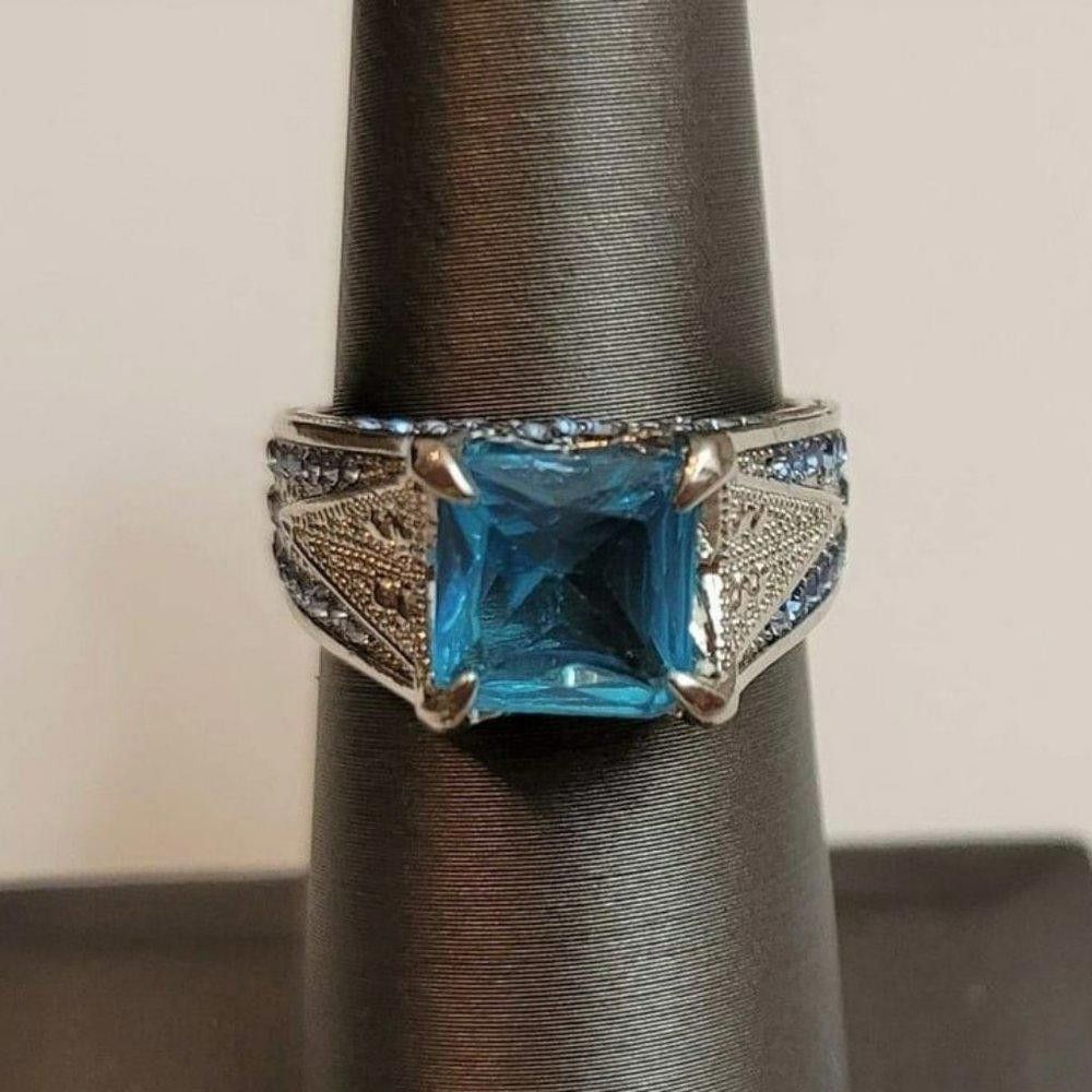 Designer 925 Sterling Silver Square Blue Aquamarine Ring - Size 7 Size ONE SIZE - 3 Thumbnail