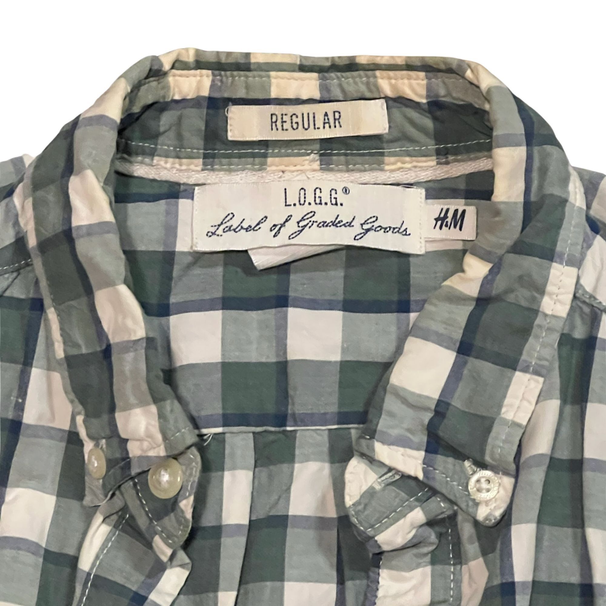 H&M Mens Green & White Plaid Short Sleeve Casual Shirt Regular F Size US M / EU 48-50 / 2 - 6 Thumbnail