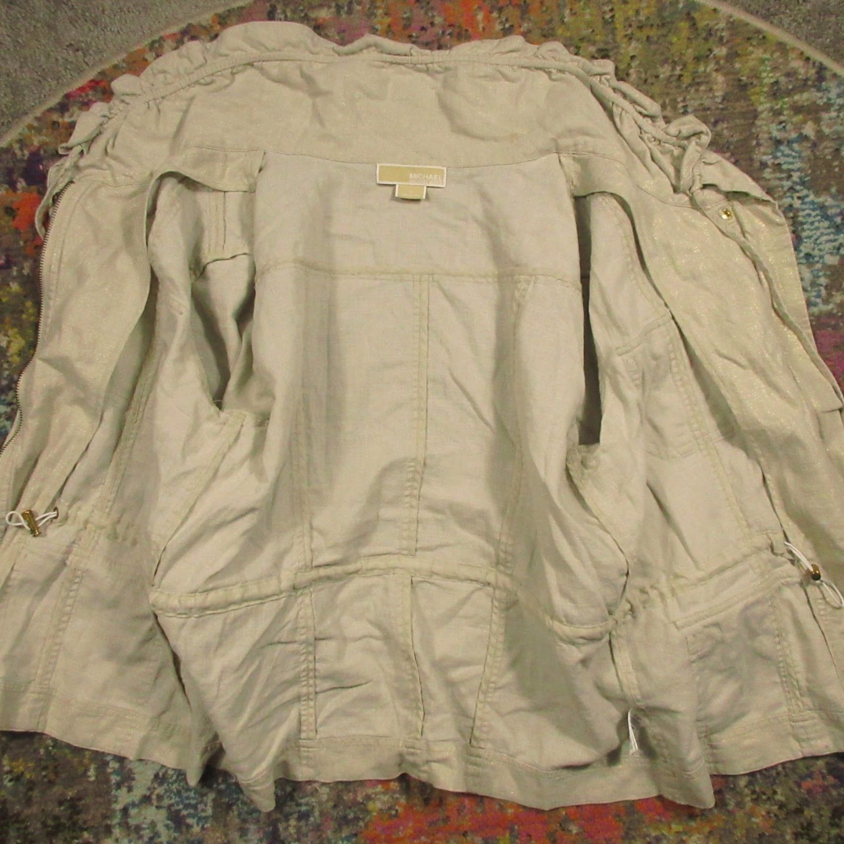 Michael Kors Michael Kors Linen Jacket Womens 14 Casual 3/4 Sleeve Ruffle Neck Khaki White Solid Knit Mid-Length Jacket Women Size 14 Mens? Size XL / US 12-14 / IT 48-50 - 5 Thumbnail