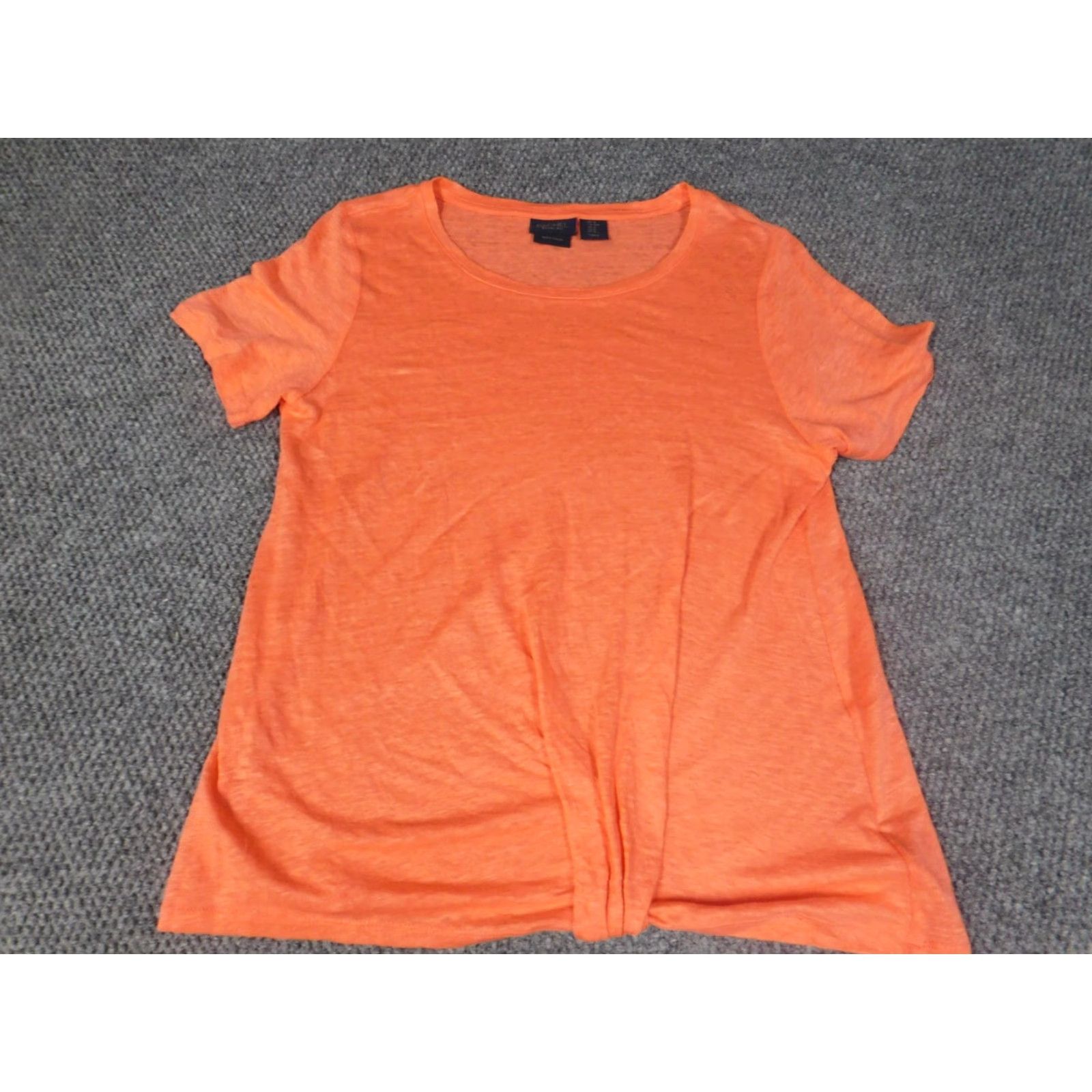 Vintage Rachel Womens Blouse Medium peach stretch linen Shirt Casual Short Sleeve Round Neck Pullover Linen Rayon Basic Style Rose Clothing Women M Orange Size M / US 6-8 / IT 42-44 - 2 Thumbnail