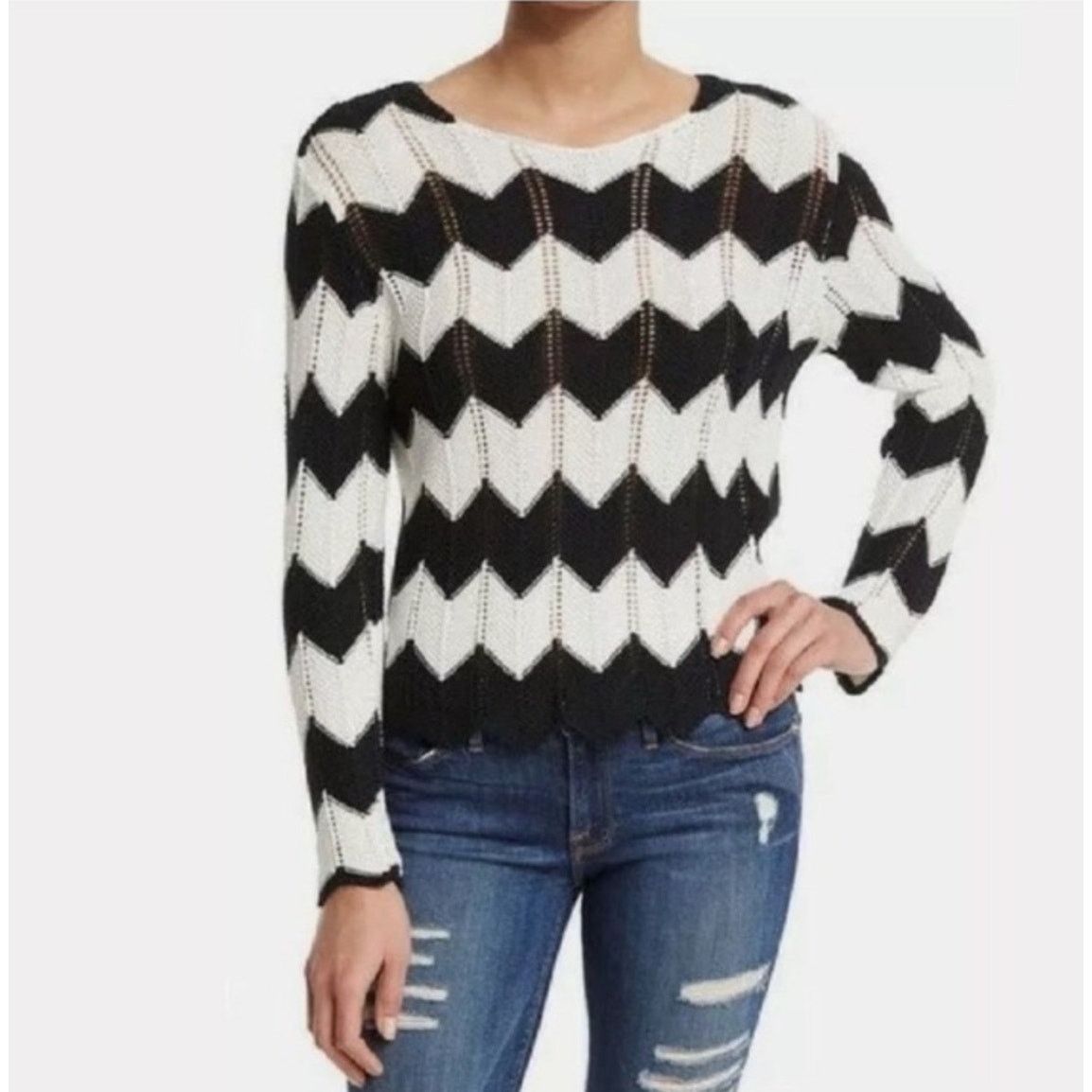 Frame FRAME‎ Denim Le Croche Zig-Zag Sweater ( S ) Size S / US 4 / IT 40 - 1 Thumbnail