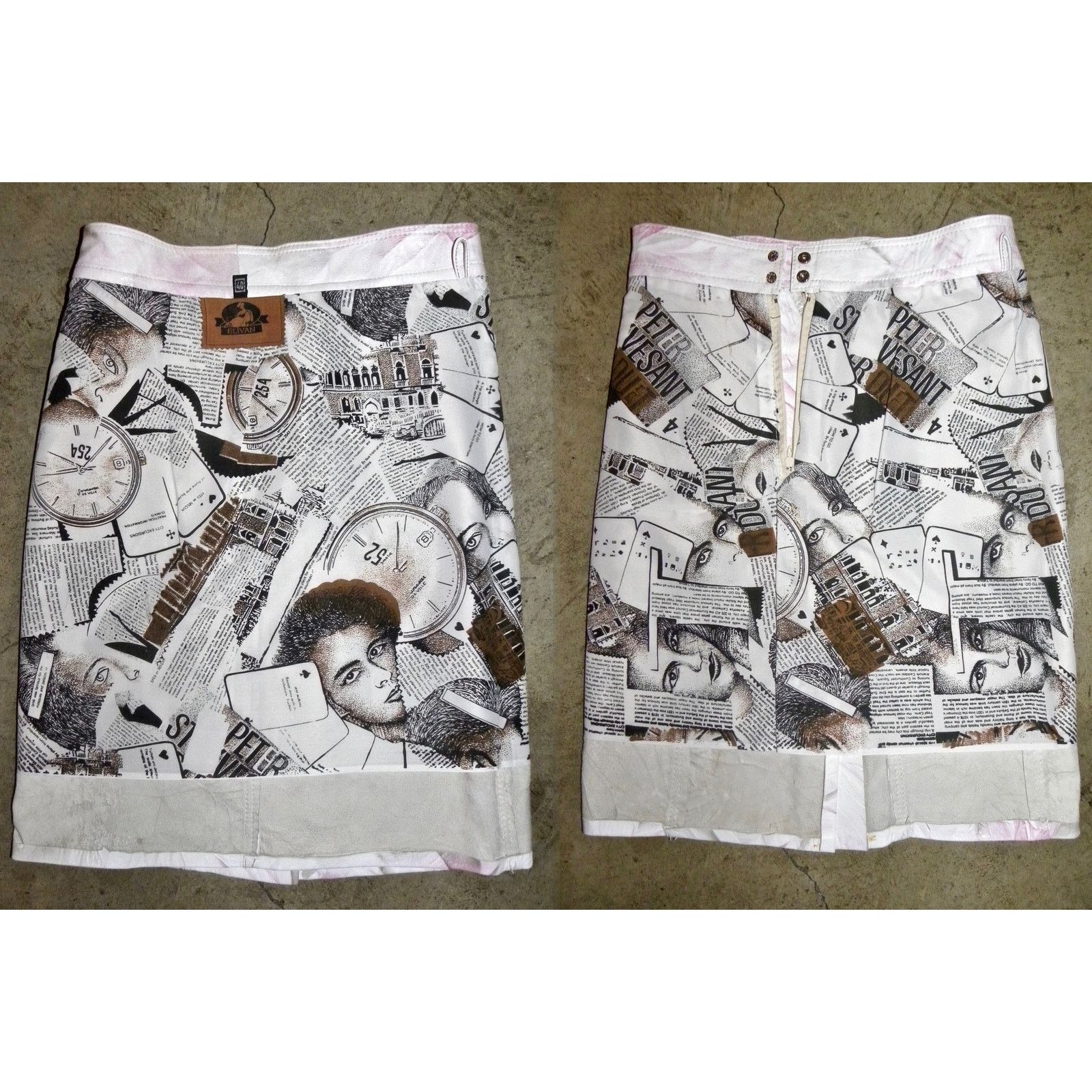 Genuine Leather × Vintage 90s Y2K Patterned Leather Pencil Skirt | Abstract W 28" Size 28" / US 6 / IT 42 - 8 Thumbnail