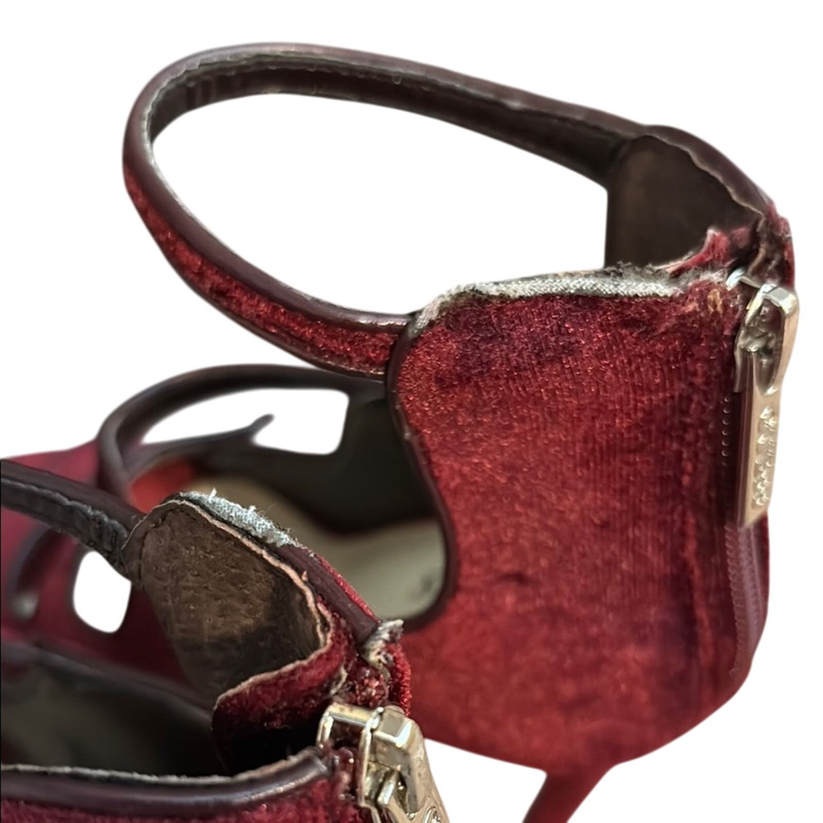 Guess Guess Burgundy Velvet Strappy Heels Size US 7.5 / IT 37.5 - 4 Thumbnail