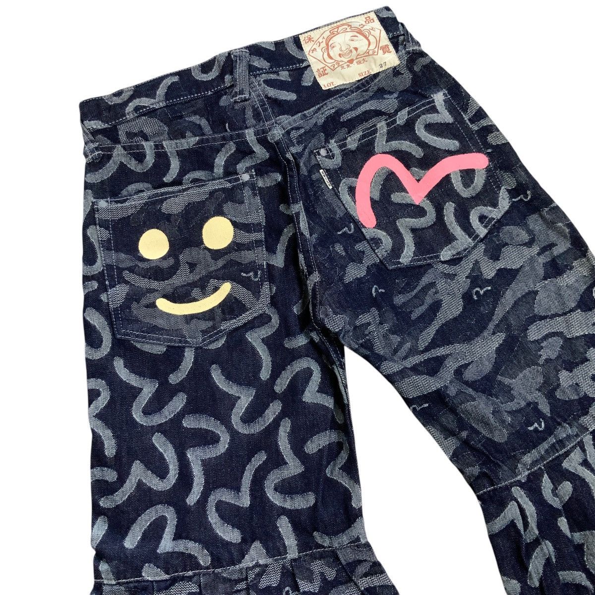 Evisu × Japanese Brand SUPER RARE EVISU JACQUARD SEAGULL DENIM FLARE JEANS Size 27" / US 4 / IT 40 - 3 Thumbnail