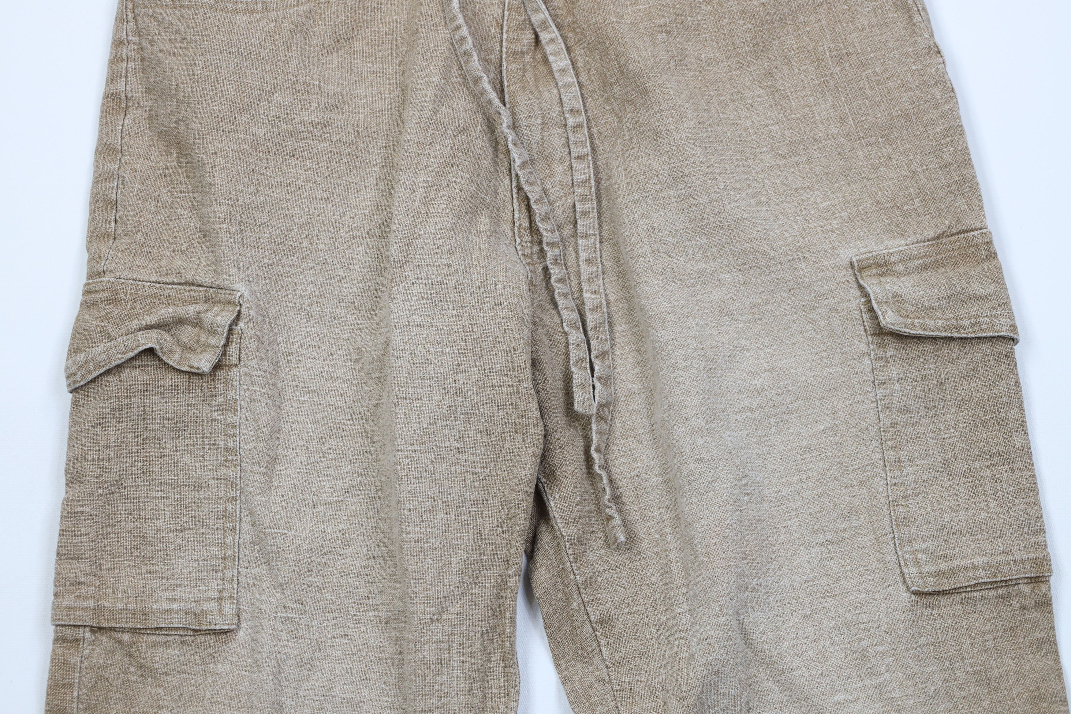 Vintage Vintage 90s Y2K Streetwear Linen Wide Leg Cargo Pants Beige Size US 31 - 3 Thumbnail