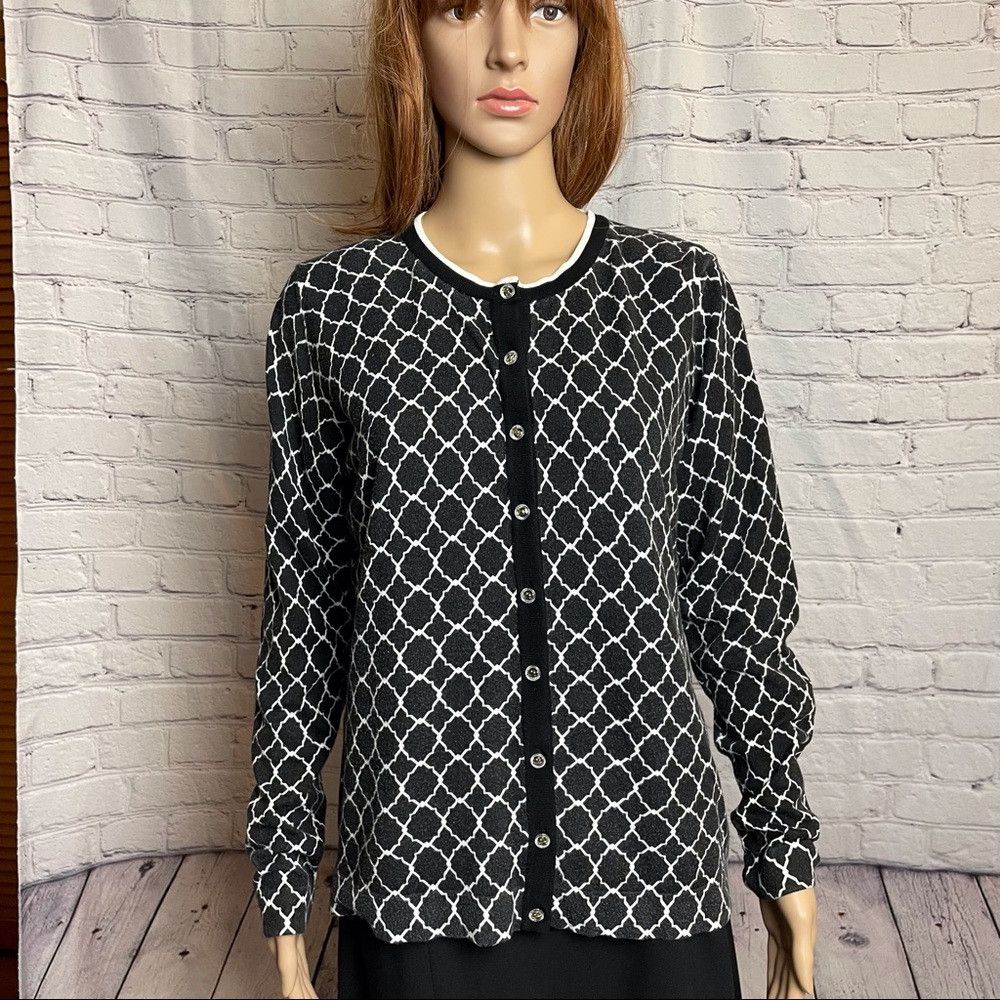 Other Charter Club Long Sleeve Button Front Cardigan Black White Size L / US 10 / IT 46 - 1 Thumbnail