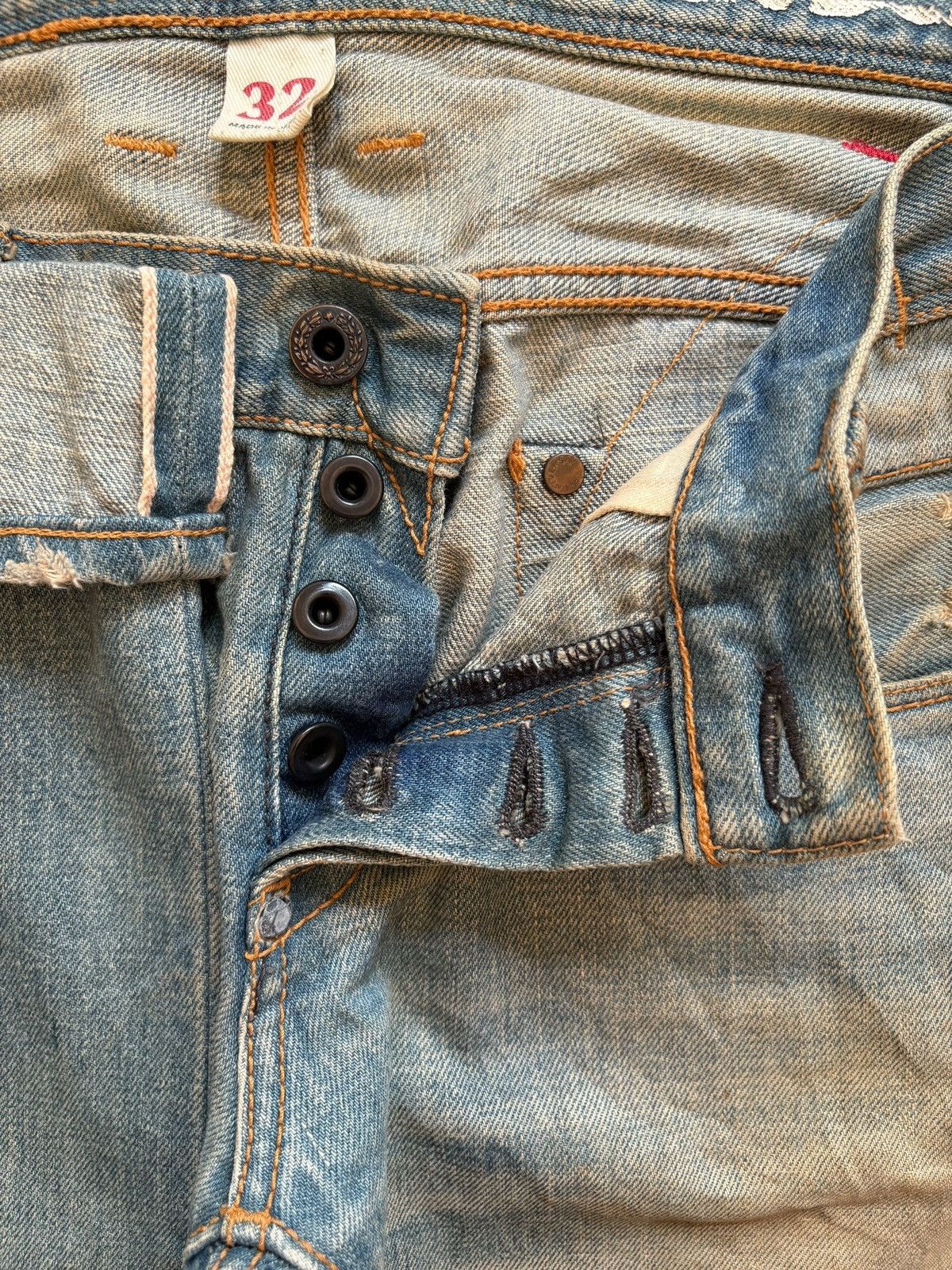 Japanese Brand Vintage Japanese Brand Selvedge Rusty Mud Wash Ripped Jeans Size US 35 - 4 Thumbnail