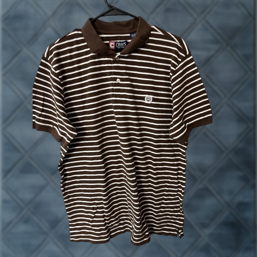 Chaps Chaps Polo Shirt Mens Large Brown Striped Short Sleeve Casual Cotton Golf Size US L / EU 52-54 / 3 - 1 Thumbnail