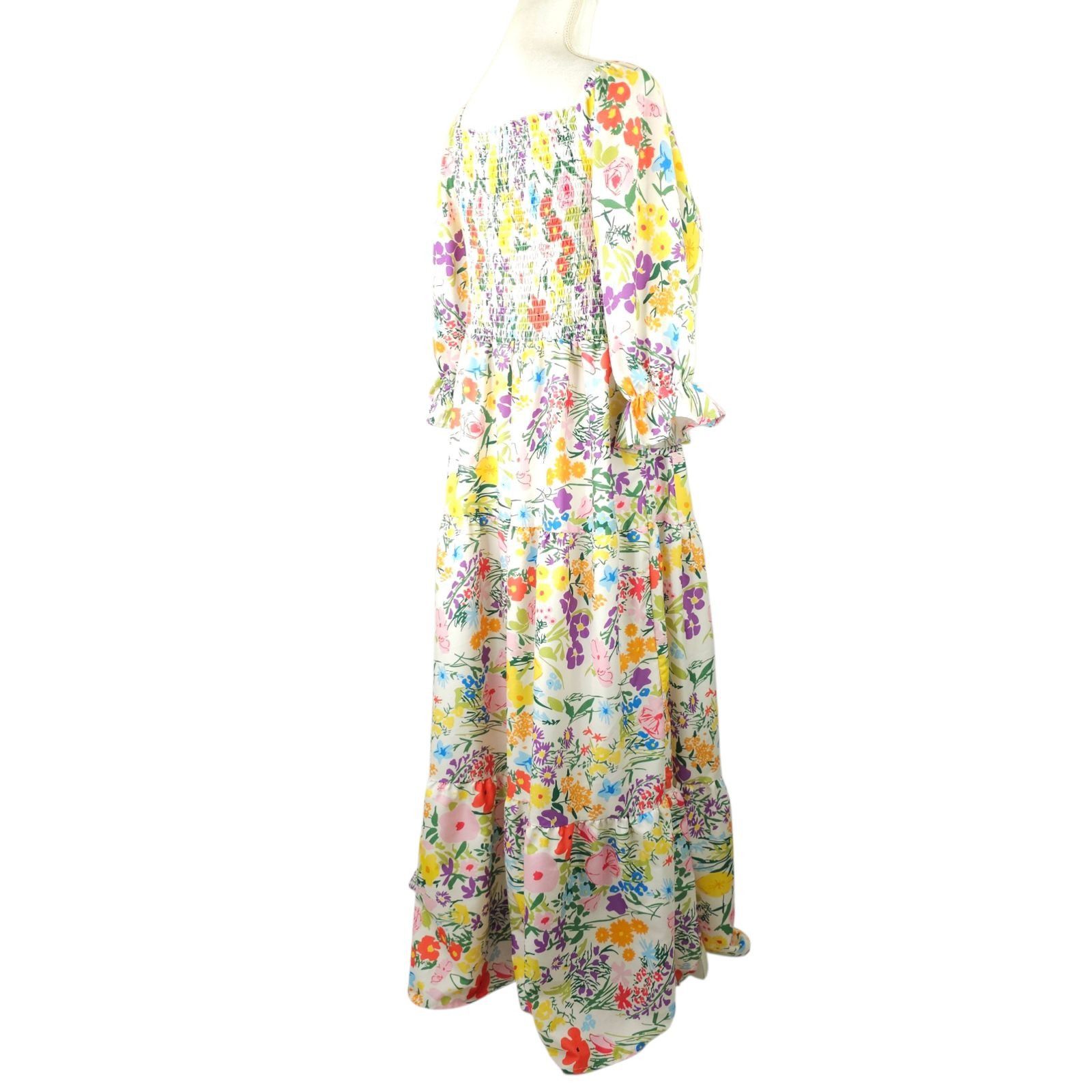 Other Sunday Up Maxi Dress L Floral Shirred Bodice Puff Sleeves Size L / US 10 / IT 46 - 6 Thumbnail