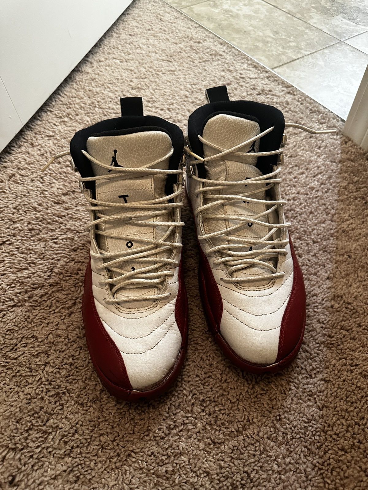 image of Air Jordan 12 Retro Cherry 2009 Shoes in White, Men's (Size 10)