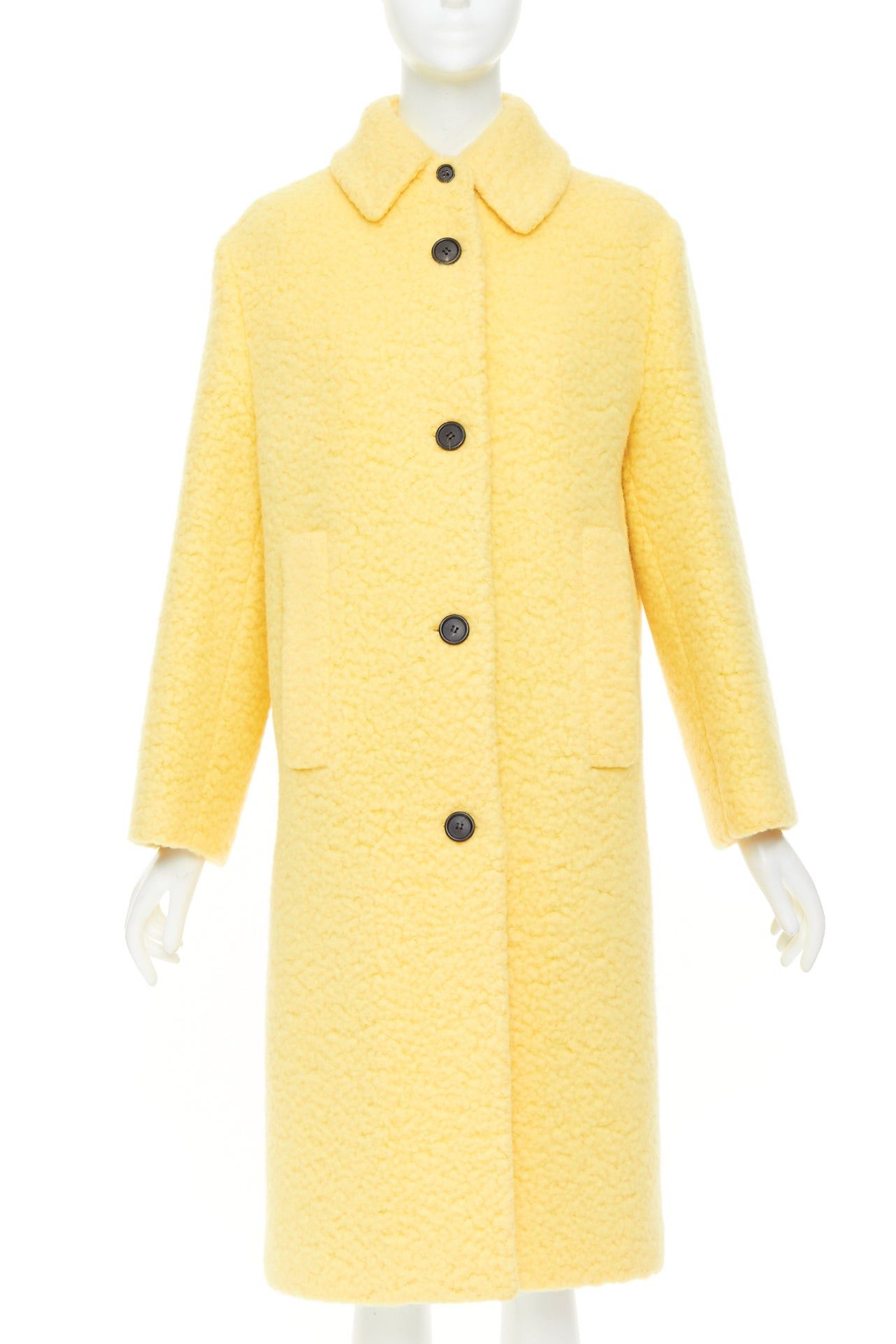 Prada PRADA 2021 Raf Simons Runway pastel yellow wool boucle long oversized coat IT38 XS Size XS / US 0-2 / IT 36-38 - 1 Thumbnail