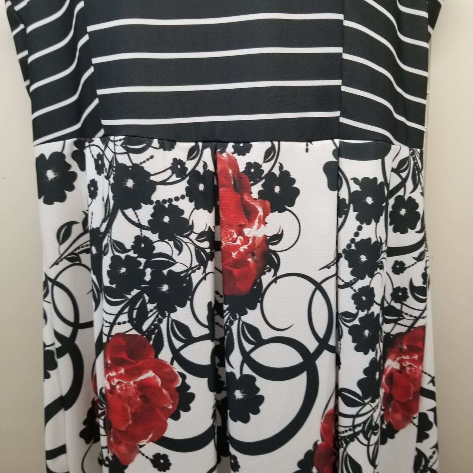 Vintage Lily Firmiana 2XL Floral Dress Black White Stripe Contrast Size XXL / US 16-18 / IT 52-54 - 4 Thumbnail