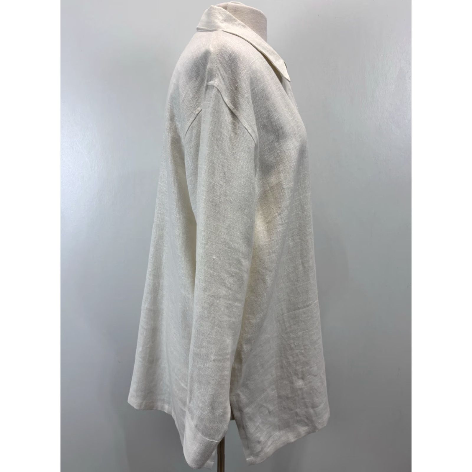 Vintage Worlds Apart Linen Tunic Top Women's Large Ivory Lagenlook Long Sleeve Button-Up Size L / US 10 / IT 46 - 4 Thumbnail