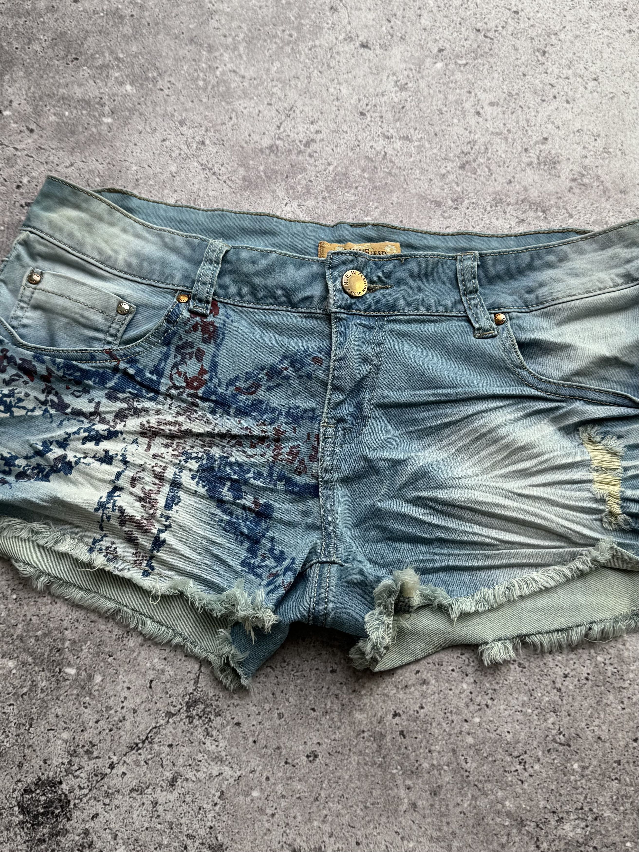 Vintage Y2K Graphic Print Shorts Distressed Hot Pants Festival (E8) Size 30" / US 8 / IT 44 - 2 Thumbnail