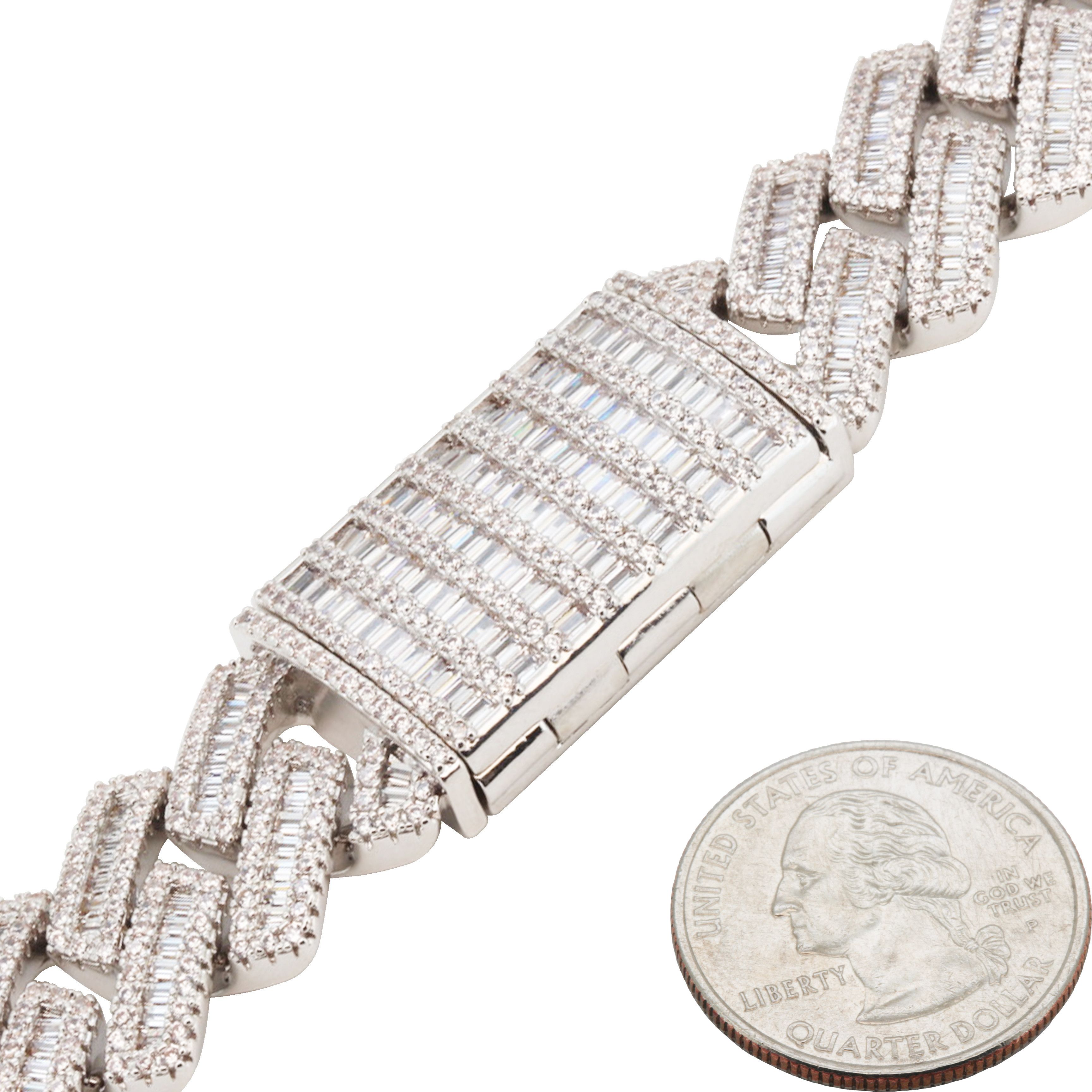 Other 14k White Gold Plated AAA CZ 18mm Cuban Chain Necklace 24” Size ONE SIZE - 3 Thumbnail
