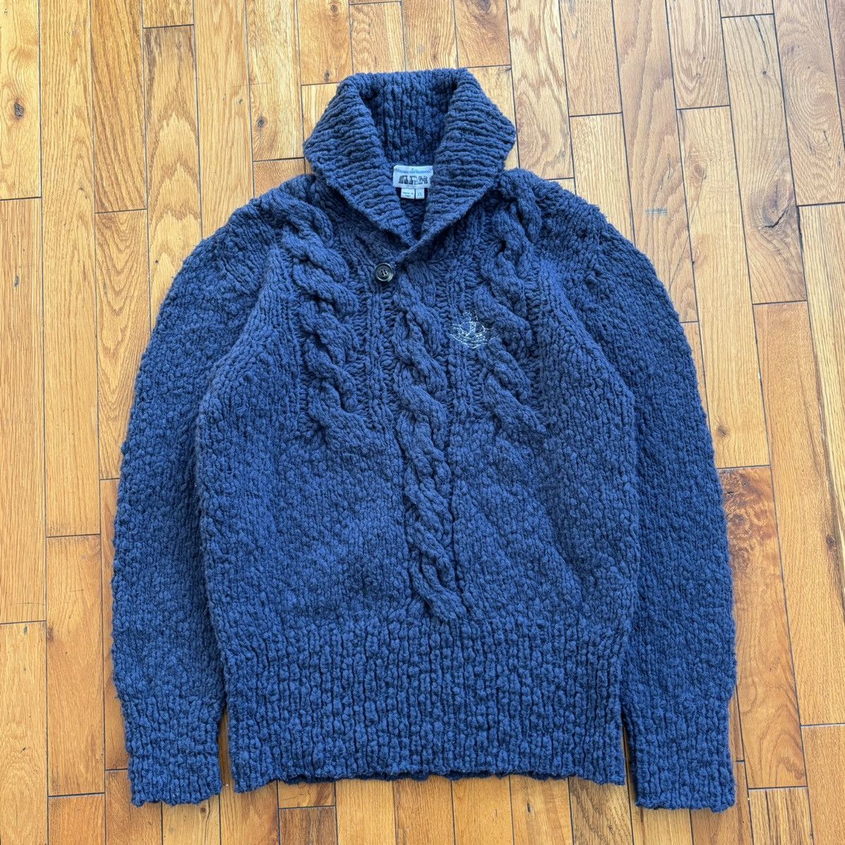 image of Vivienne Westwood Man Embroidered Cable Knit Sweater in Navy, Men's (Size Large)