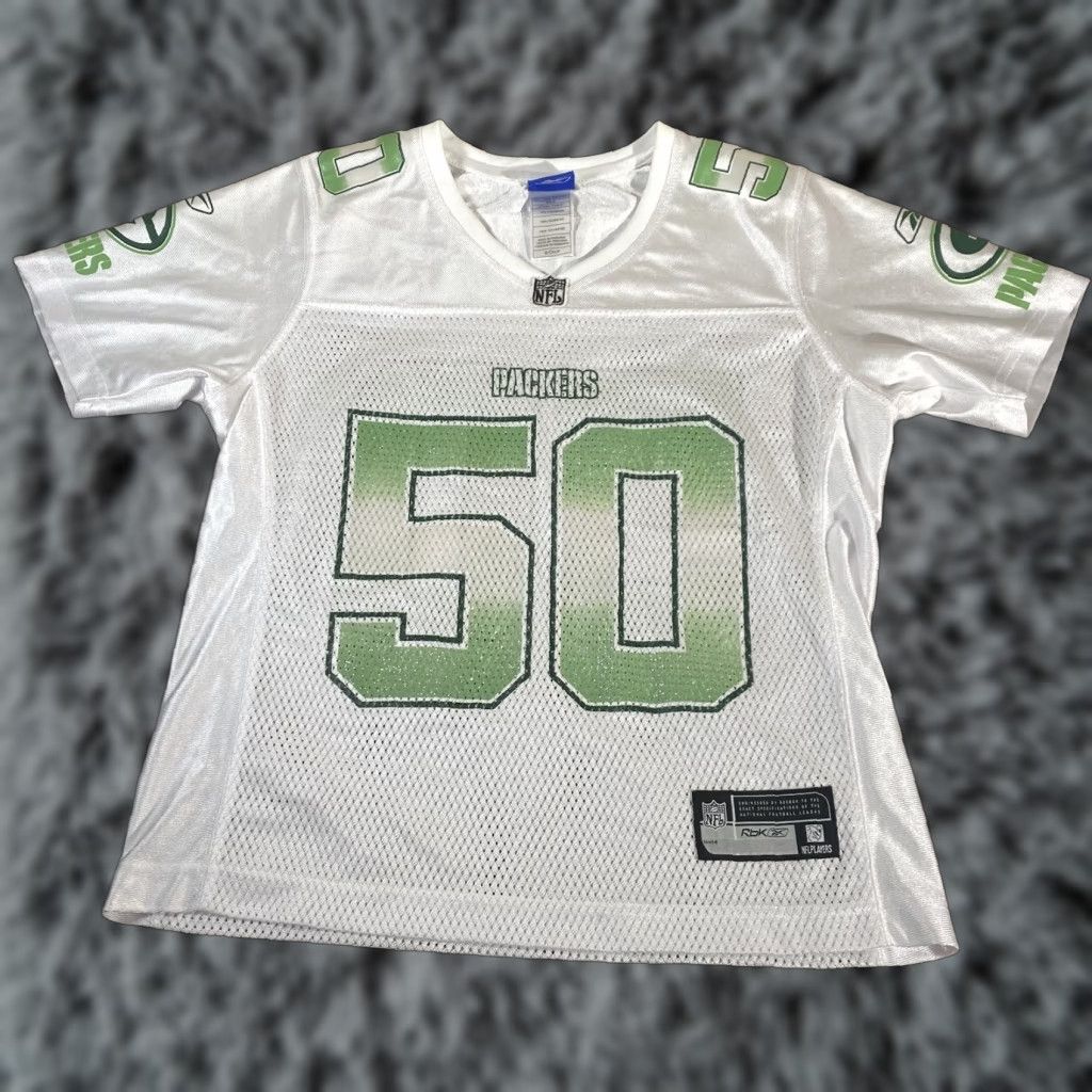 Reebok Womens Green Bay Packers Jersey #50 AJ Hawk Glitter Reebok NFL White S Whites Unisex Adults Jerseys 50s Gift Size S / US 4 / IT 40 - 1 Thumbnail