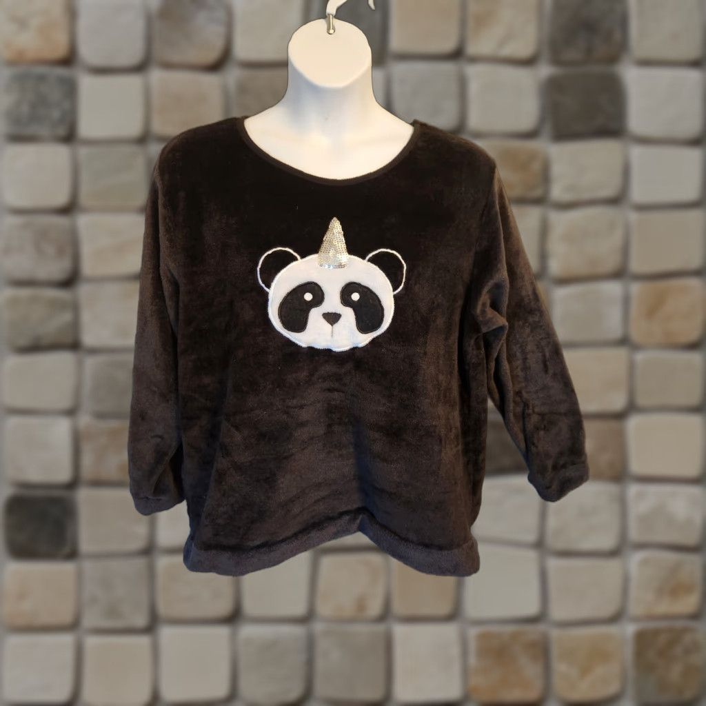 Vintage Bobbie Brooks Sleepwear Panda Black Long Sleeve Fleece Top 2X Womens Pajama Top Pullover Size XXL / US 16-18 / IT 52-54 - 1 Thumbnail
