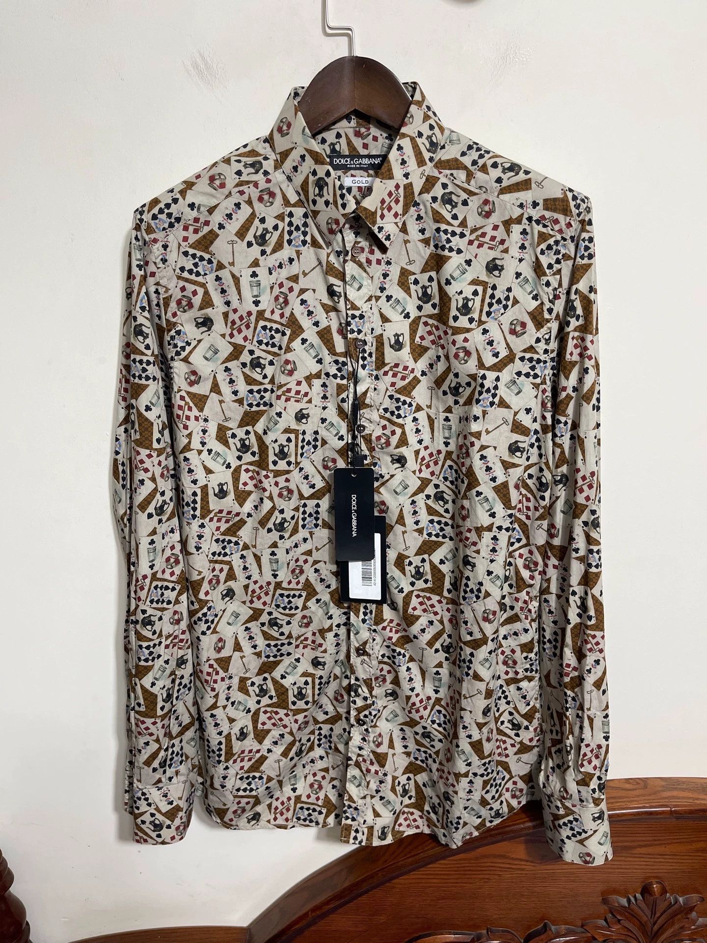 Dolce & Gabbana DG Poker Print Slim Long Sleeve French Cuffs Shirt Size US L / EU 52-54 / 3 - 1 Thumbnail