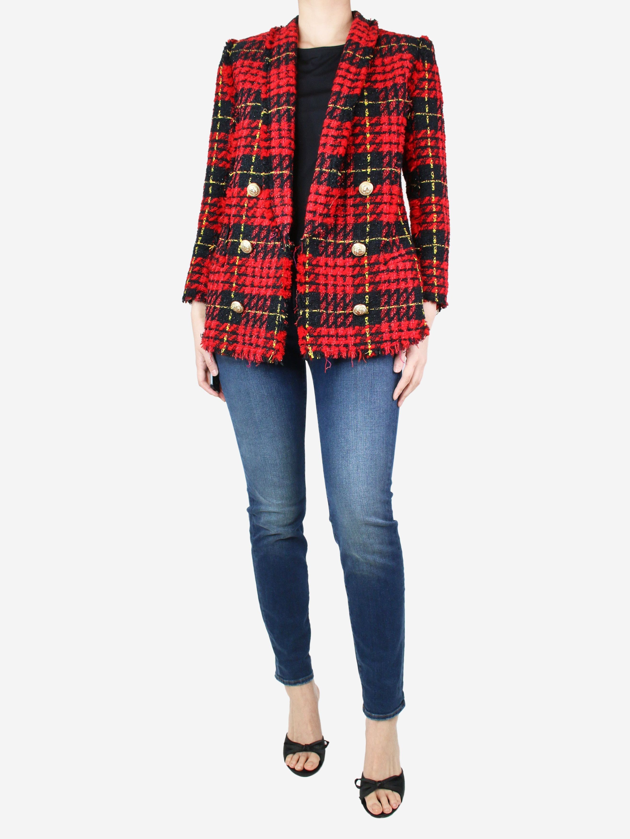 image of Balmain Red And Black Plaid Jacket - Size Uk 12, Women's