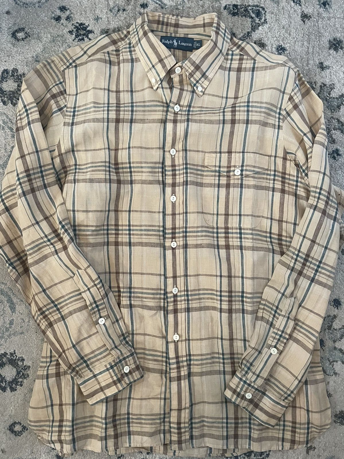 Polo Ralph Lauren × Vintage Plaid Print Linen Button Down Sport Shirt Size US XL / EU 56 / 4 - 2 Thumbnail