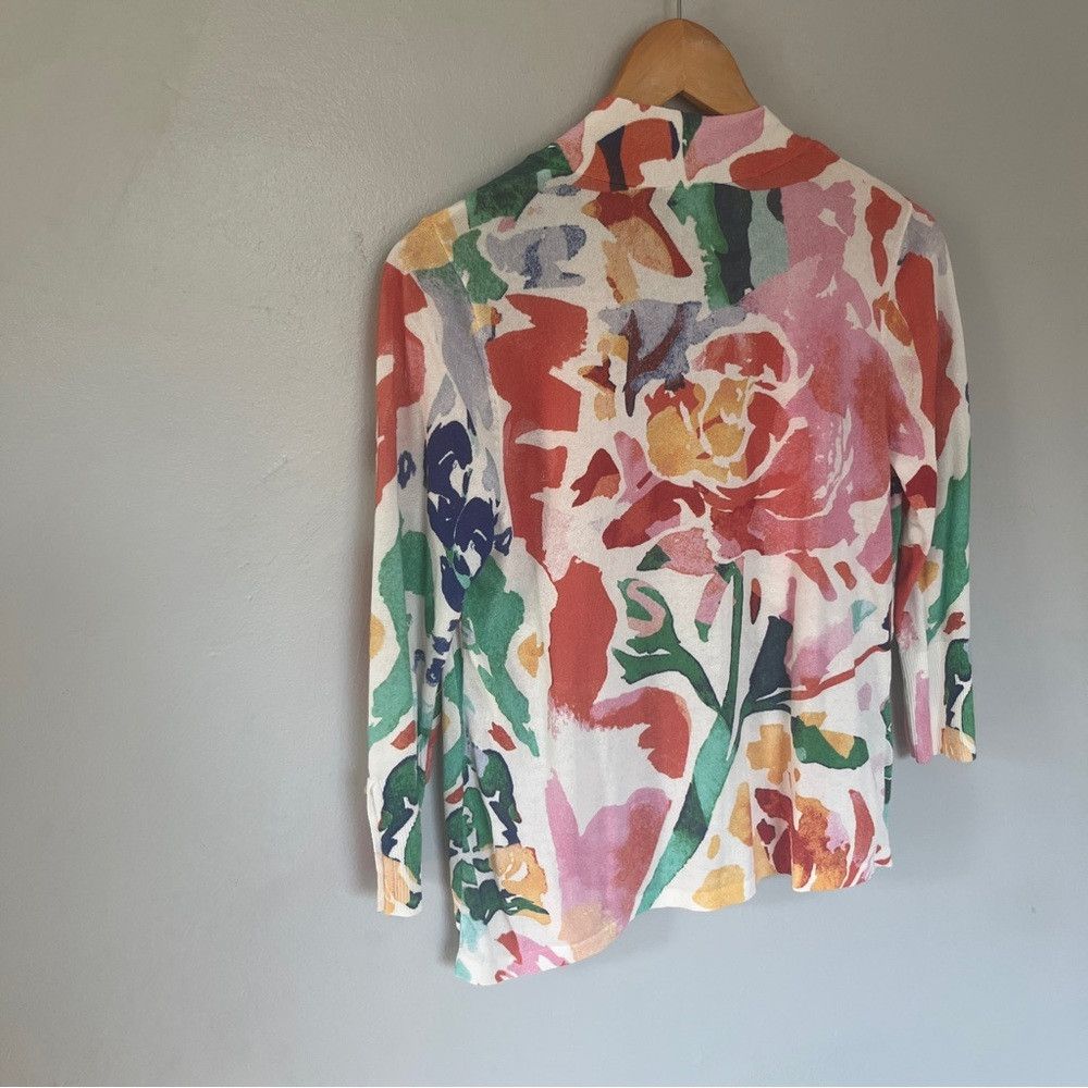Chicos Chico's The Perfect Cardi Floral Cardigan White Orange Small Size S / US 4 / IT 40 - 4 Thumbnail