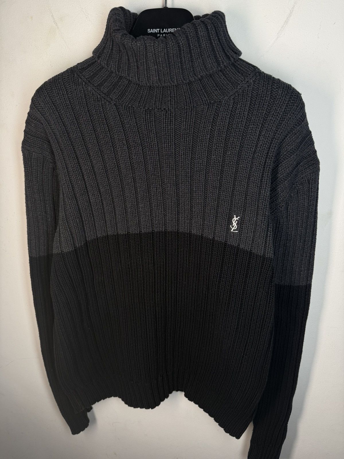 Yves Saint Laurent Grey/Black YSL Sweater Turtleneck Heavy Knit Vintage Yves Size US L / EU 52-54 / 3 - 2 Thumbnail