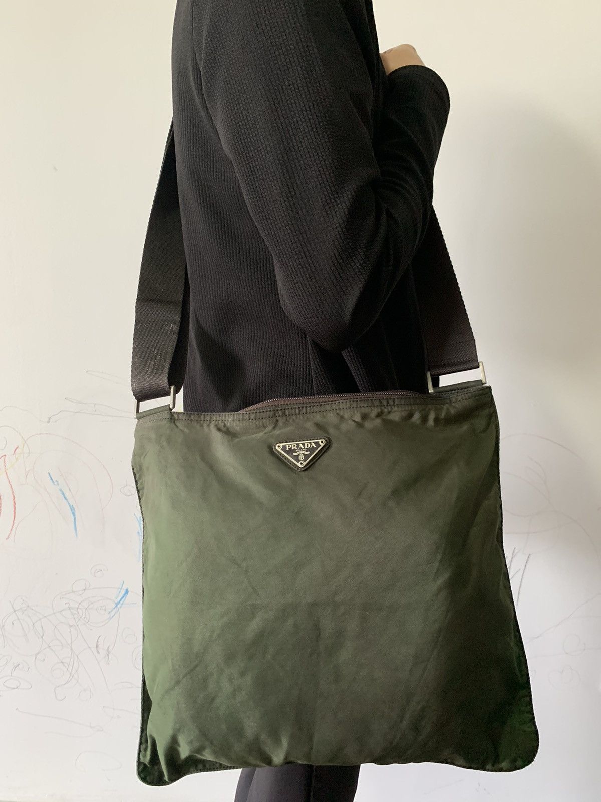 Prada Olive Green Large Sling Crossbody Bag, Men's