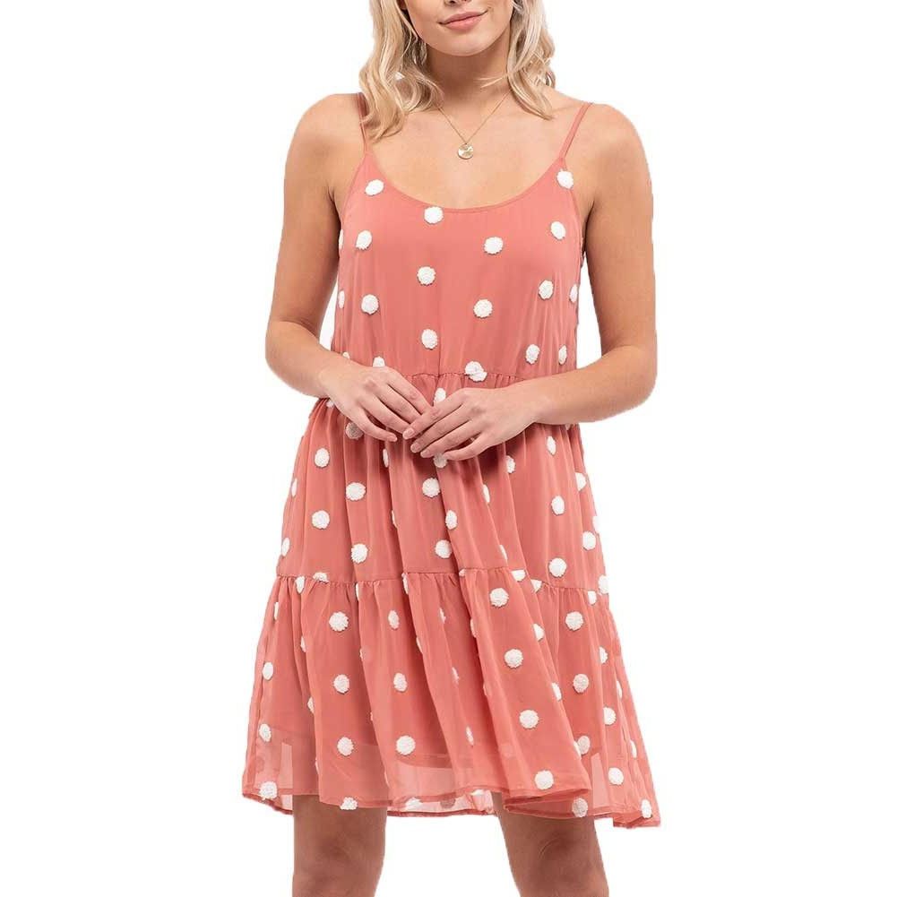 Macys Mine | Women's Textured Swiss Dot Mini Dress Apricot | Small Size S / US 4 / IT 40 - 1 Thumbnail