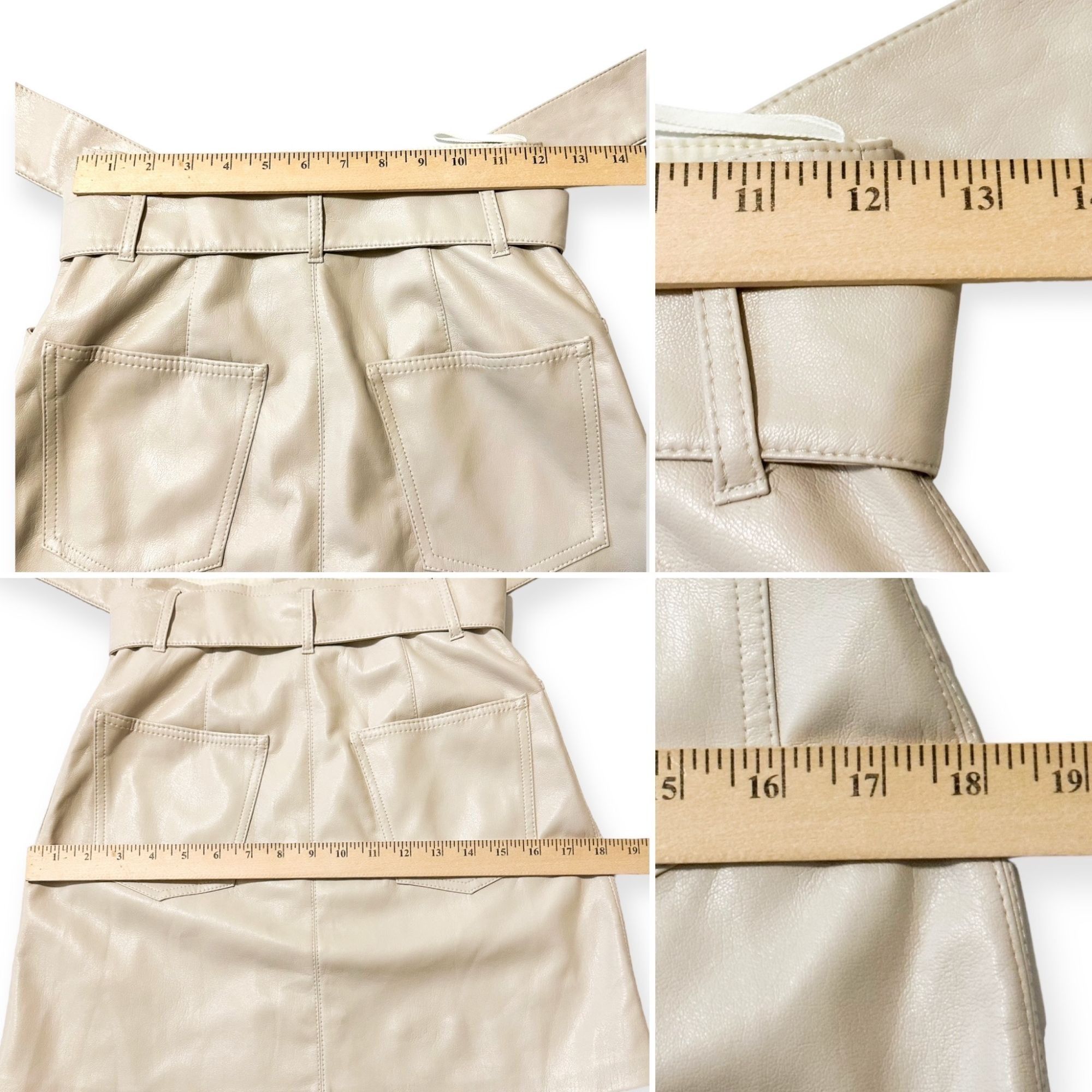 Nanushka Nanushka Cream Vegan Leather A-Line Belted Mini Skirt XS NWT Size 24" / US 00 / IT 34 - 15 Thumbnail