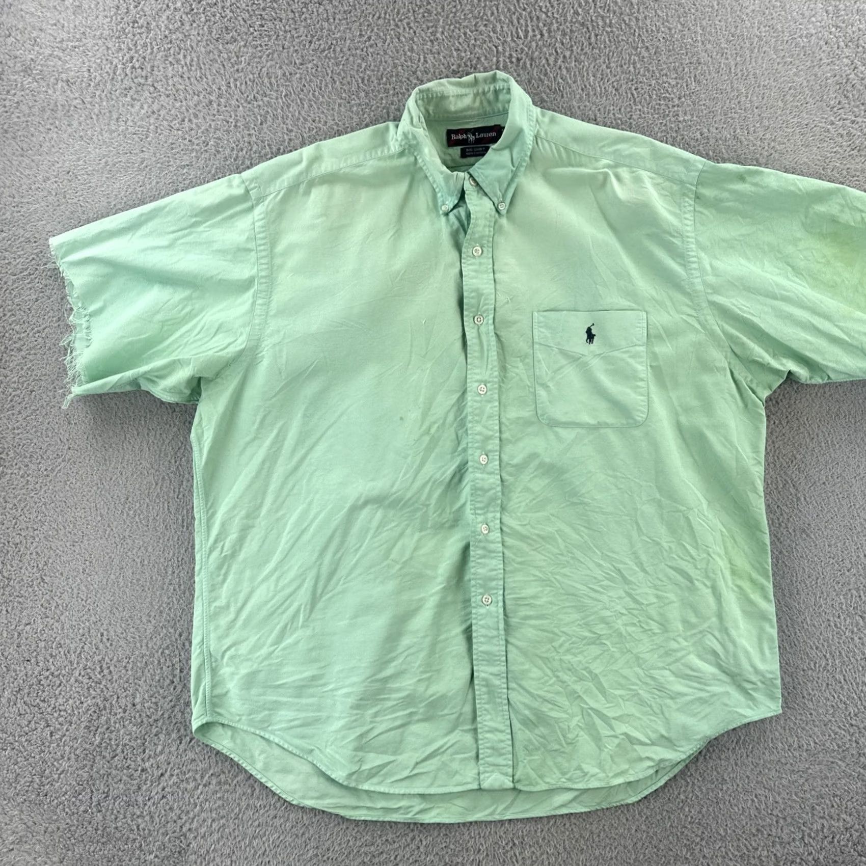 Ralph Lauren VINTAGE Ralph Lauren Mens L Button-Up Shirt Short Sleeve Green Preppy Thrasher Over Dyed Embroidered Cotton Knit Modern Casual Mens Size US L / EU 52-54 / 3 - 3 Thumbnail