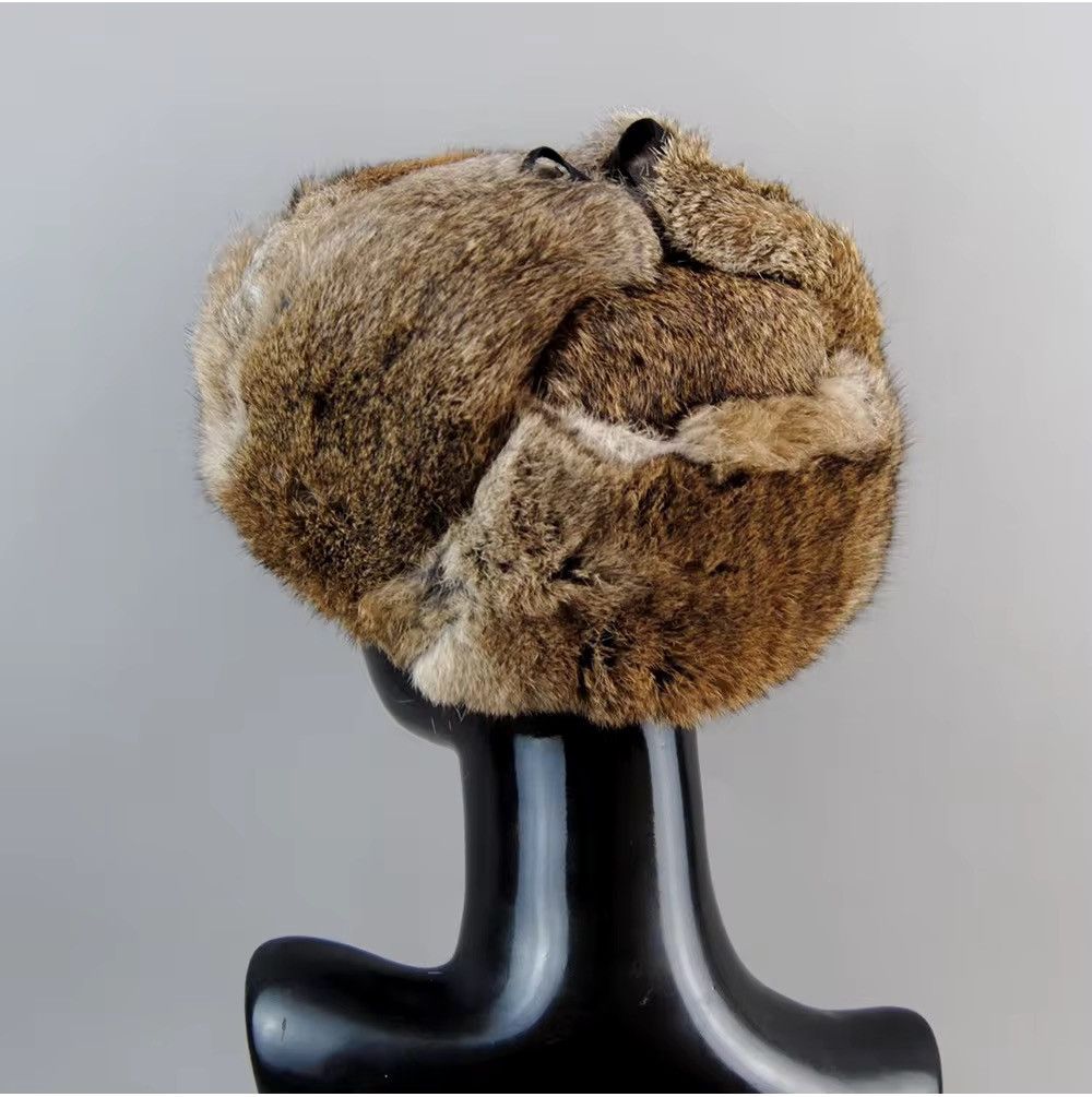 Designer Warm Natural Rabbit Fur Fluffy Hat With Earflaps Size ONE SIZE - 7 Thumbnail