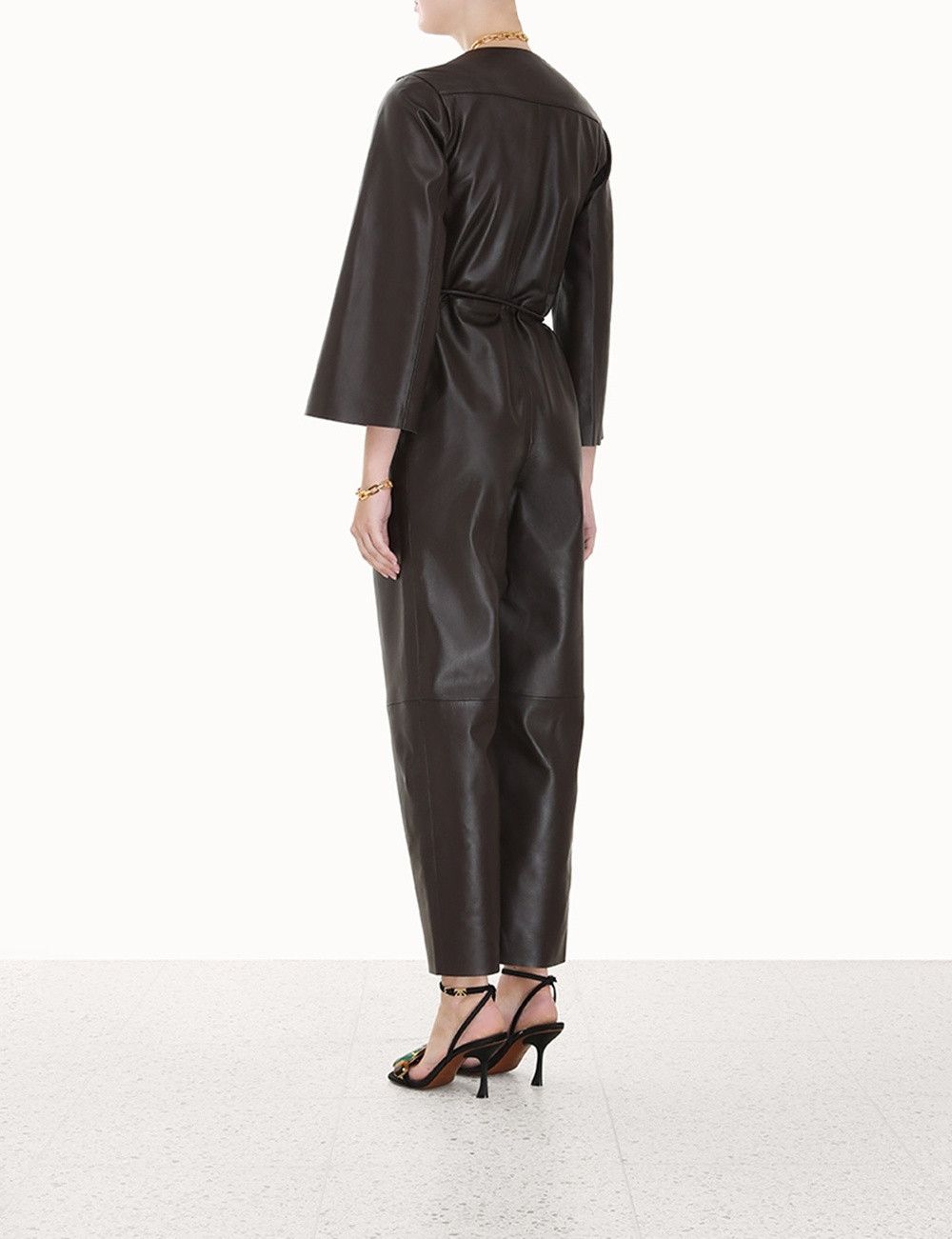 Zimmermann oc11z0225 Luminosity Leather Jumpsuit in Dark Brown Size 27" / US 4 / IT 40 - 3 Thumbnail