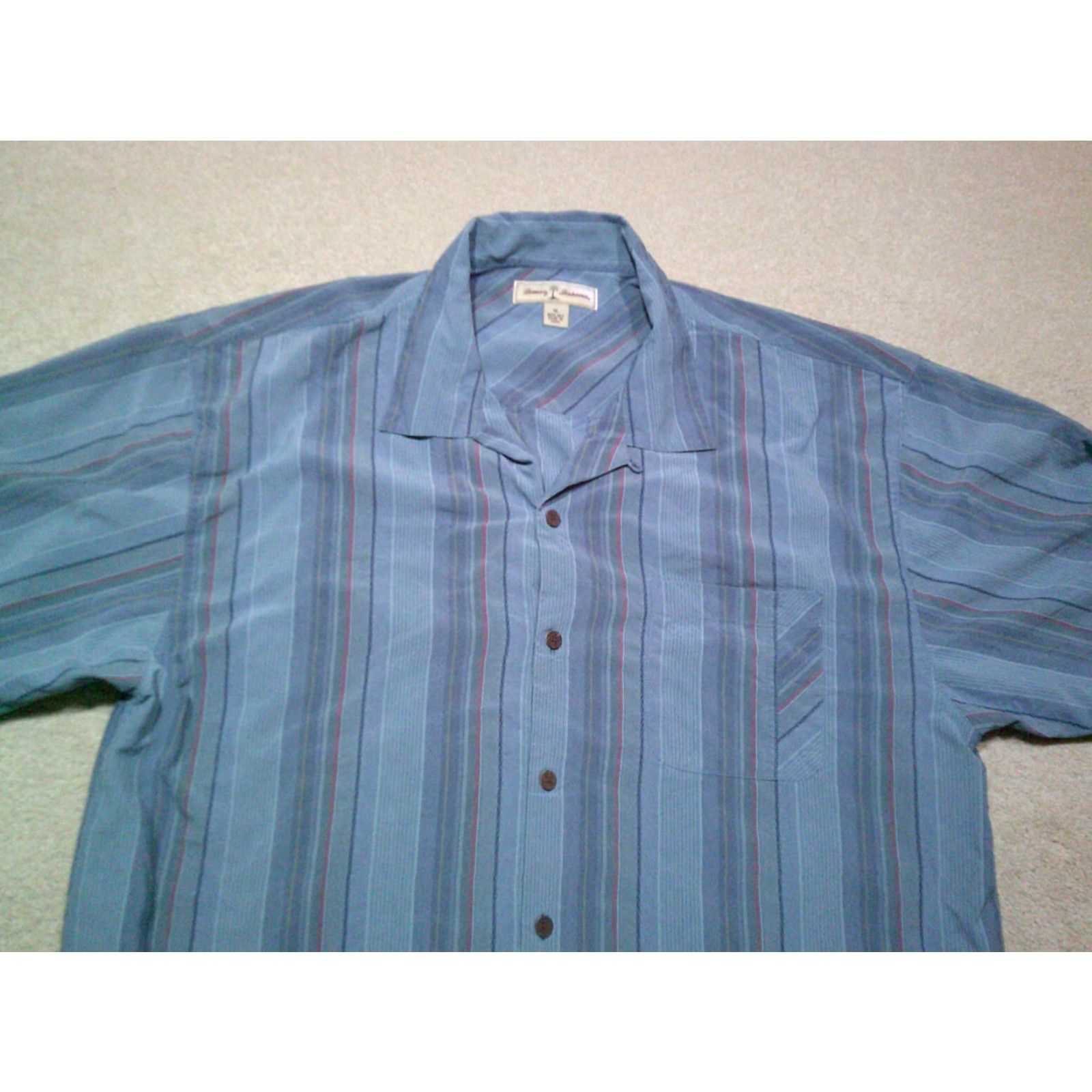 Tommy Bahama Tommy Bahama Relax Button Up Silk Shirt Mens XL Extra Large Blue Striped Shirt Size US XL / EU 56 / 4 - 3 Thumbnail